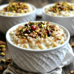 - 1 cup Arborio rice - 2 cups milk (any type) - 1 cup coconut milk Arborio rice is essential for this dish. It gives the pudding its creamy texture. You can use any milk you like, including whole, almond, or oat milk. Coconut milk adds a rich, tropical flavor that pairs well with chai spices. - 2 tablespoons chai tea leaves (or 2 chai tea bags) - 1/2 cup sugar (adjust to taste) - 1/4 teaspoon ground cinnamon - 1/4 teaspoon ground cardamom - 1/4 teaspoon ground ginger Chai tea brings warmth and depth to this pudding. You can use loose leaves or tea bags. Sweeten it with sugar, but feel free to adjust to your taste. The spices—cinnamon, cardamom, and ginger—add warmth and complexity. - Chopped nuts (almonds or pistachios) - Dried fruits (raisins or cranberries) Garnishes add a nice crunch and chewiness. Chopped nuts like almonds or pistachios add a tasty texture. Dried fruits such as raisins or cranberries bring sweetness and color to your dish. To start, grab a saucepan and add 1 cup of Arborio rice and 2 cups of water. Bring it to a boil over medium heat. Once it boils, lower the heat and cover the pan. Let it cook for about 15 minutes. The rice should absorb most of the water and become tender. This step is key for the right texture. You want the rice soft, but not mushy. While the rice cooks, take another pot and heat 2 cups of milk and 1 cup of coconut milk over medium heat. Once warm, add 2 tablespoons of chai tea leaves or 2 chai tea bags. Allow it to steep for about 10 minutes. This lets the chai flavors fill the milk. If you used loose tea leaves, strain them out after steeping. The milk should smell and taste like spicy chai. Now, it’s time to bring everything together. Add the chai milk mixture to the cooked rice. Then, stir in 1/2 cup of sugar, 1/2 teaspoon of vanilla extract, 1/4 teaspoon each of ground cinnamon, cardamom, and ginger, plus a pinch of salt. Mix well to combine. Cook this mixture over low heat for about 10-15 minutes. Stir it often until it thickens and turns creamy. If you like it sweeter, feel free to add more sugar. Once it reaches your desired consistency, remove it from heat. To achieve creaminess in your Chai Latte Rice Pudding, use Arborio rice. This rice has a high starch content, which makes the pudding thick and smooth. When cooking the rice, start with a proper water ratio. Use two cups of water for one cup of rice. This will help the rice absorb moisture well. To avoid clumps, stir the rice often while it cooks. After combining the chai milk with the rice, keep stirring over low heat. This helps the pudding stay smooth and creamy. Finding the right sweetness is key. Start with half a cup of sugar. You can always add more if needed. Taste the pudding as you go. This way, you can balance the flavors to your liking. If you want to use alternative sweeteners, try honey or maple syrup. These will add different flavors and can be healthier options. Just remember to adjust the amount to match your taste. Presentation can make your dish shine. Serve the rice pudding warm or chilled in cute bowls. This adds a nice touch for guests. For garnishes, sprinkle chopped nuts like almonds or pistachios on top. Dried fruits, such as raisins or cranberries, add color and flavor. A sprinkle of ground cinnamon or whole spices can give it a beautiful look and enhance the chai aroma. {{image_2}} If you want a dairy-free Chai Latte Rice Pudding, you can swap the milk. Use nut milks like almond or cashew. These milks give a nice flavor and creamy texture. You can also use oat milk for a thicker result. Coconut milk is already in the recipe, which adds a wonderful taste. Mix these milks for a fun twist! You can change the flavor of your pudding easily. Try adding nutmeg or cloves for a different spice profile. You can also use extracts like almond or orange for unique tastes. During fall, mix in pumpkin puree for a seasonal touch. In the winter, add chocolate chips for warmth and sweetness. These changes can make each bowl special! You can enjoy this rice pudding hot or cold. For hot pudding, serve it right after cooking. This keeps it creamy and warm. To serve it cold, chill it in the fridge for a few hours. The flavors meld together better this way. Pair hot pudding with fresh fruit. For cold pudding, enjoy it with a drizzle of honey or maple syrup. Both ways are delicious! To store leftovers of chai latte rice pudding, let it cool first. Then, place it in an airtight container. This keeps it fresh for up to four days in the fridge. I recommend using glass or BPA-free plastic containers. They seal well and do not absorb flavors. When you want to enjoy the pudding again, reheat it gently. You can use the microwave or stovetop. For the microwave, place it in a bowl and cover it. Heat in short bursts, stirring in between. This helps keep the texture smooth. On the stovetop, warm it in a saucepan over low heat, stirring often. Add a splash of milk if it looks too thick. Yes, you can freeze chai latte rice pudding! It will last for about three months in the freezer. To freeze, scoop it into freezer-safe containers. Leave some space at the top for expansion. When you’re ready to eat, thaw it in the fridge overnight. To serve, warm it up using the stovetop method. This way, it stays creamy and delicious. You can use other rice types, but Arborio rice is best. It is short-grain and creamy. Other options, like jasmine or basmati, can work, but the texture will differ. They may not absorb liquid like Arborio does. For a rich and creamy pudding, stick with Arborio. Chai Latte Rice Pudding can last in the fridge for about four days. Store it in an airtight container to keep it fresh. Signs of spoilage include off smells or mold. If it looks or smells bad, throw it away. Yes, you can easily make this recipe vegan. Use plant-based milk like almond or oat milk instead of regular milk. Replace the sugar with a vegan option, like maple syrup or agave. This way, you can enjoy the cozy flavors without animal products. This article covered the essential ingredients for Chai Latte Rice Pudding. We explored the main components like Arborio rice, milk choices, and spices. You learned step-by-step instructions for creating a rich and creamy pudding. We shared tips for perfecting texture and sweetness. With creative variations and storage tips, you can adapt the recipe to suit your taste. Enjoy making this comforting dessert, no matter how you choose to serve it!
