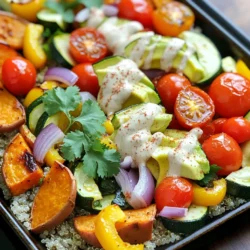- 1 sweet potato, peeled and cubed - 1 zucchini, sliced - 1 bell pepper (any color), diced - 1 cup cherry tomatoes, halved - 1 red onion, chopped When you choose fresh vegetables, focus on color and texture. Sweet potatoes bring a hint of sweetness and sturdy texture. Zucchini adds a mild taste and soft bite. Bell peppers provide crunch and a pop of color. Cherry tomatoes burst with juiciness. Red onions add a sharp flavor that balances the mix. - 2 tablespoons olive oil - 1 teaspoon smoked paprika - 1 teaspoon garlic powder - Salt and pepper to taste These pantry staples are key to flavor. Olive oil helps the veggies roast well and adds richness. Smoked paprika gives a warm, smoky note. Garlic powder brings depth. Salt and pepper enhance all the natural flavors of the veggies. - 1 cup cooked quinoa - 1 avocado, sliced - Fresh cilantro, for garnish - Tahini dressing (store-bought or homemade) Quinoa serves as a hearty base for your bowl. It's packed with protein and fiber. Avocado adds creaminess and healthy fats. Fresh cilantro brightens the dish with its bold flavor. Finally, tahini dressing ties everything together with its nutty essence. This mix of ingredients creates a tasty, balanced meal. You can feel good about what you’re eating. Each bite is full of nutrients and flavor. - Preheat your oven to 425°F (220°C). This makes sure the veggies cook right. - Line a large baking sheet with parchment paper. It helps with cleanup later. - In a big bowl, combine the sweet potato, zucchini, bell pepper, cherry tomatoes, and red onion. - Drizzle 2 tablespoons of olive oil over the veggies. - Sprinkle with 1 teaspoon of smoked paprika, 1 teaspoon of garlic powder, salt, and pepper. - Toss everything well until all the vegetables are coated evenly. - Spread the vegetable mix in a single layer on the baking sheet. This helps them roast evenly. - Roast for 25-30 minutes. Look for tender sweet potatoes and slightly caramelized edges. - Stir the vegetables halfway through. This helps them cook evenly. - Once the veggies are done, take them out and let them cool for a bit. - Start with a base of cooked quinoa in each bowl. Use about 1 cup. - Add a generous serving of the roasted vegetables on top. - Top each bowl with sliced avocado. - Drizzle with tahini dressing for a creamy finish. - Garnish with fresh cilantro for added flavor and color. To get great roasted veggies, cut them into even sizes. This helps them cook at the same rate. Aim for 1-inch pieces for sweet potatoes and bell peppers. Slice zucchini and onions into half-inch thick pieces. Spacing on the baking sheet matters too. Give each piece room to breathe. If they touch, they’ll steam instead of roast. Spread them out in a single layer for the best results. You can boost the flavor of your veggies with spices and herbs. Try adding cumin, thyme, or rosemary for a tasty twist. A sprinkle of chili powder can add a nice kick. For a rich tahini dressing, mix tahini with lemon juice, garlic, and a bit of water. This creamy sauce adds a great flavor to your bowl. These roasted veggies pair well with proteins. Chickpeas are a great choice for a plant-based option. You can also add grilled chicken for more protein. For sides, consider a green salad or some whole grain bread. These options will make your meal more filling and fun. {{image_2}} You can switch out veggies based on what you have. For a seasonal twist, try these: - Carrots for sweet potato - Asparagus for zucchini - Broccoli for bell pepper - Cauliflower for red onion These choices add color and flavor to your bowl. You can even mix and match your favorites! Quinoa is great, but you have other choices too. Consider these alternatives: - Brown rice for a heartier texture - Farro for a nutty taste - Millet for a gluten-free option If you want to keep it gluten-free, try these: - Rice noodles for a twist - Cauliflower rice for a light base Each grain gives a unique flavor and texture. Tahini dressing is classic, but don't stop there. Try these other dressings: - Lemon vinaigrette for brightness - Balsamic glaze for sweetness - Hummus for creaminess Add these toppings for extra crunch and flavor: - Toasted nuts like almonds or walnuts - Seeds like pumpkin or sunflower - Fresh herbs like basil or mint These options make your bowl fun and exciting! To store roasted veggies, cool them first. Place them in an airtight container. This keeps them fresh for up to four days in the fridge. For best taste, consume them within two days. When reheating, use the oven at 350°F (175°C). This helps keep the texture crispy. You can also use a microwave, but it's best to cover them with a damp paper towel. This adds moisture and helps prevent them from drying out. You can make these Buddha bowls ahead of time. Roast a big batch of veggies on Sunday. Store them in the fridge for quick lunches or dinners throughout the week. If you want to freeze them, place the cooled veggies in a freezer bag. They will stay good for about three months. Just remember to label the bag with the date. Always handle cooked grains and veggies with clean hands. Store cooked quinoa in the fridge in an airtight container. It's safe for up to five days. When reheating, make sure everything is hot throughout. Use a food thermometer; it should reach 165°F (74°C). This keeps your meal safe and tasty. Roasted vegetables can last about 3 to 5 days in the fridge. Store them in an airtight container. This keeps them fresh and tasty. When you want to eat them, just reheat in the oven or microwave. Yes, you can use frozen vegetables. However, they may not get as crispy. Thaw them first and pat them dry. This removes excess moisture and helps them roast better. These Buddha bowls are packed with nutrients. They provide fiber, vitamins, and healthy fats. A serving contains protein from quinoa and healthy fats from avocado. You get a balance of carbs, protein, and fats in every bite. This recipe is already vegan-friendly! The ingredients do not contain any animal products. Just make sure your tahini dressing is also vegan. Check the label to be sure. The best vegetables for roasting include: - Sweet potatoes - Carrots - Brussels sprouts - Broccoli - Cauliflower These veggies caramelize well and bring out their natural sweetness. Feel free to mix and match! This blog covered how to make a delicious Buddha bowl. You learned about fresh vegetables, pantry staples, and how to roast and assemble your meal. I shared tips for perfect veggies, fun variations, and storage advice. Remember, you can mix and match ingredients to fit your taste. Enjoy creating these healthy meals, and feel free to experiment with flavors. Healthy eating can be fun and tasty!