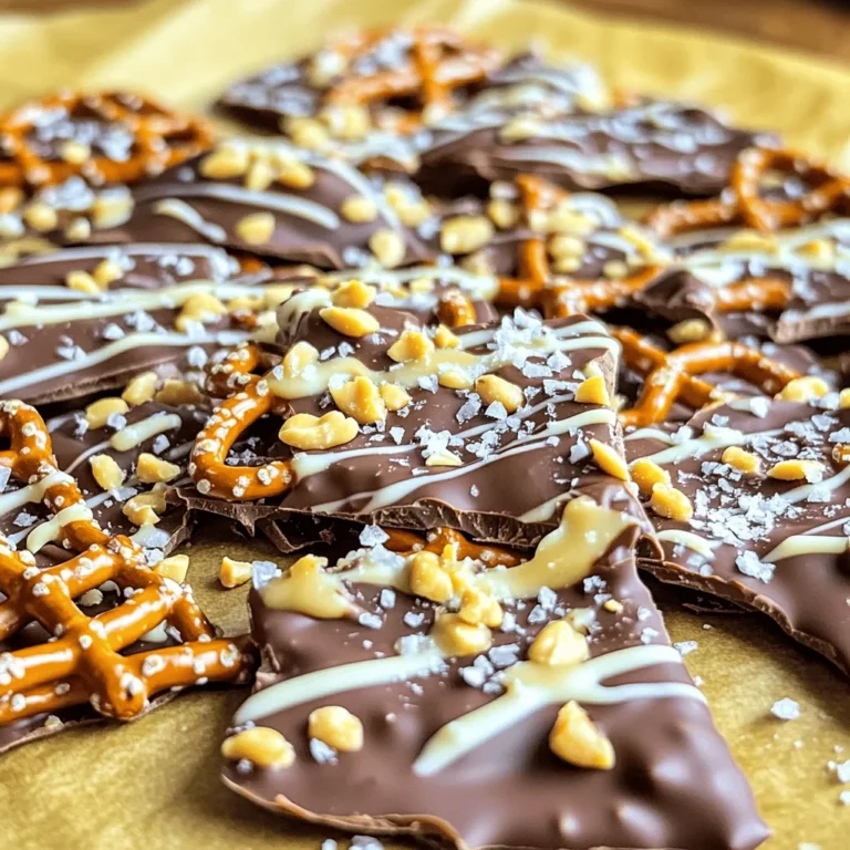 To make chocolate covered pretzel bark, gather these simple ingredients: - 2 cups pretzel sticks - 1 cup semi-sweet chocolate chips - 1 cup white chocolate chips - 1/2 cup crushed peanuts (or any nuts of your choice) - 1/4 cup sea salt (to sprinkle) - 1/2 cup caramel sauce (optional drizzle) You can add your favorite flavors to personalize your bark. Here are some great ideas: - Use almond or peanut butter chips instead of chocolate chips. - Swap crushed peanuts for almonds, walnuts, or pecans. - Add sprinkles or crushed candy for fun colors and textures. - Drizzle melted peanut butter or nutella on top for extra richness. To create this sweet treat, you will need a few basic kitchen tools: - Baking sheet - Parchment paper - Mixing bowl - Microwave-safe bowl - Fork or piping bag for drizzling chocolate - Refrigerator for chilling the bark With these ingredients and tools ready, you can enjoy making your own chocolate covered pretzel bark! Start by gathering your ingredients. You need pretzel sticks, chocolate chips, nuts, and salt. Line a baking sheet with parchment paper. This will help with easy cleanup. Break the pretzel sticks into smaller pieces, about 1-2 inches long. This creates great texture in your bark. Take your semi-sweet chocolate chips and place them in a microwave-safe bowl. Heat the chips for 30 seconds. Then stir well. If needed, heat for another 30 seconds. Keep stirring until the chocolate is smooth. This step is key for a creamy bark. Next, melt the white chocolate chips using the same method. Pour the melted semi-sweet chocolate over the broken pretzels. Mix well to coat each pretzel in chocolate. Spread the mixture evenly on the lined baking sheet. Drizzle the melted white chocolate over the top. Use a fork or a piping bag for a nice look. While the chocolate is warm, sprinkle crushed peanuts and sea salt on top. If you like, drizzle caramel sauce for extra sweetness. Place the baking sheet in the fridge for about 30 minutes. This helps the chocolate harden. Once set, break the bark into pieces. Enjoy your tasty treat! To get smooth chocolate, start with good chocolate chips. Use semi-sweet and white chocolate chips. Melt them in short bursts, about 30 seconds each. Stir after each time. This helps the heat spread evenly. If the chocolate becomes too thick, add a teaspoon of vegetable oil. This will make it smoother. You can serve this bark in many ways. Cut it into fun shapes or just break it into pieces. Place it on a nice platter. For parties, use small cups for individual servings. Add a scoop of ice cream next to the bark for a sweet treat. Make your bark look extra special. Use colorful sprinkles on top for a fun touch. Arrange the pieces in layers on a plate for height. You can also wrap it in cellophane as a gift. Tie it with a bow for a special touch. This will impress your friends and family. {{image_2}} You can change the flavor of your pretzel bark easily. Try adding crushed candies like toffee or peppermint. These add sweetness and a nice crunch. You can also use flavored chocolate, like dark or milk chocolate. These choices give your bark a new taste. A mix of flavors makes it fun and tasty. Nuts can change the texture and taste of your bark. Instead of peanuts, use almonds, walnuts, or cashews. Each nut brings its unique flavor. You can also skip the nuts if you want a nut-free snack. Just add more pretzels or sprinkles for fun. Drizzling sauce adds another layer of flavor. If caramel is not your thing, try using raspberry sauce or melted peanut butter. Both options give the bark a tasty twist. You can also drizzle dark or white chocolate for a beautiful look. Mixing and matching these sauces makes your bark extra special. To keep your chocolate covered pretzel bark fresh, use an airtight container. This helps keep out air and moisture. Make sure the bark is completely cool before you store it. If you stack pieces, place parchment paper between layers. This prevents sticking and keeps the bark nice. When stored properly, the bark lasts about two weeks. You can enjoy it fresh or share it as a gift. If you notice any changes in smell or texture, it’s best to toss it out. Always trust your senses! If you want to save it longer, you can freeze chocolate covered pretzel bark. Wrap each piece tightly in plastic wrap. Then, place them in a freezer-safe bag. You can freeze them for up to three months. When you're ready to eat, thaw the bark in the fridge. Avoid thawing at room temperature, as it can get soggy. Yes, you can use different types of chocolate. Dark chocolate gives a rich taste. Milk chocolate is sweeter and creamier. You can also mix chocolates for fun flavors. Try using flavored chocolates like mint or orange for a twist. Just remember to melt them carefully. To make Chocolate Covered Pretzel Bark healthier, swap semi-sweet chocolate for dark chocolate. Dark chocolate has less sugar and more antioxidants. You can also reduce the amount of caramel. Use nuts like almonds or walnuts for more protein. Add dried fruits for natural sweetness instead of extra sugar. You can find Chocolate Covered Pretzel Bark in many stores. Check your local grocery store or candy shop. Some online stores also sell it. You can make it at home for a fresh treat. It’s fun and easy to prepare! You learned about ingredients, steps, and tips for making chocolate covered pretzel bark. You can customize your bark with extra flavors or nuts for a unique twist. Always store it properly to keep it fresh. Enjoy sharing your tasty treat with friends or family. Remember, making bark is fun and easy. Explore your creativity in the kitchen. Happy snacking!