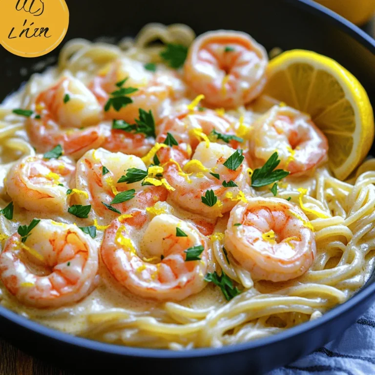 To make creamy lemon garlic shrimp, you need the following items: - 1 lb large shrimp, peeled and deveined - 2 tablespoons olive oil - 5 cloves garlic, minced - 1 cup heavy cream - 1 tablespoon lemon zest - 2 tablespoons lemon juice - 1 teaspoon red pepper flakes (optional, for heat) - Salt and pepper to taste - ¼ cup fresh parsley, chopped - ½ cup grated Parmesan cheese - Cooked pasta or rice, for serving You will need a few tools to make this dish: - A large skillet - A spatula or wooden spoon - A knife for chopping - A cutting board - Measuring cups and spoons If you don’t have something, don’t worry! Here are some swaps: - Shrimp: Use chicken or tofu. - Heavy cream: Try coconut milk or a milk alternative. - Parmesan cheese: Use any hard cheese like Pecorino Romano. - Olive oil: You can use butter or another oil. - Fresh parsley: Dried parsley works too, but use less. These swaps help you make the recipe with what you have on hand. Enjoy your cooking! Start by heating 2 tablespoons of olive oil in a large skillet over medium heat. Once the oil is hot, add 5 cloves of minced garlic. Sauté the garlic for about 1 minute. Be careful not to let it brown. Next, add 1 pound of large, peeled, and deveined shrimp. Season the shrimp with salt, pepper, and optional red pepper flakes. Cook the shrimp for 2-3 minutes. They should turn pink and opaque. Once cooked, remove the shrimp and set them aside on a plate. In the same skillet, lower the heat. Pour in 1 cup of heavy cream. Stir in 1 tablespoon of lemon zest and 2 tablespoons of lemon juice. Mix well to combine the flavors. Gradually add ½ cup of grated Parmesan cheese. Stir continuously until the cheese melts. The sauce should become creamy and smooth. Taste the sauce and adjust with more salt, pepper, or lemon juice if needed. Return the shrimp to the skillet. Toss them gently in the creamy sauce. Let everything simmer on low for another 2-3 minutes. This step ensures the shrimp heat through and soak up the flavors. Once ready, serve the creamy lemon garlic shrimp over cooked pasta or rice. Garnish with ¼ cup of fresh, chopped parsley for a pop of color. Enjoy your delicious meal! To cook shrimp just right, start with fresh or thawed shrimp. Heat your skillet on medium. Add olive oil and let it warm. Toss in minced garlic and cook for one minute. Then, add the shrimp, seasoning with salt and pepper. Cook for 2-3 minutes. Watch for the color change. The shrimp should turn pink and opaque. Remove them from the skillet to avoid overcooking. Lemon is key in this dish. To enhance the flavor, feel free to add more lemon juice or zest. If you like heat, include red pepper flakes. Taste the sauce before serving. If it needs more salt or pepper, adjust as needed. This dish is very forgiving, so don’t be afraid to play with flavors. Serve creamy lemon garlic shrimp over cooked pasta or rice. It looks great in a shallow bowl. Garnish with chopped parsley and a slice of lemon. You can also add a side salad for freshness. Garlic bread pairs well too, soaking up that creamy sauce. Enjoy your meal with a chilled glass of white wine. {{image_2}} You can make this dish even better by adding extra vegetables. Some great choices are spinach, bell peppers, or zucchini. These veggies add color and nutrients. To include them, sauté the vegetables in the skillet before adding the shrimp. Cook them until they soften. Then, follow the same steps to add the shrimp and sauce. This gives you a tasty, healthy meal. Want a kick? You can easily make this dish spicy. Just add more red pepper flakes. Start with 1 teaspoon, then taste the sauce. If you want more heat, add a little more. Remember, you can always add spice, but you can't take it away. Serve it over pasta or rice to help balance the heat. Enjoy the bold flavors! Shrimp is great, but you can switch it up. Try chicken, scallops, or even tofu for a new twist. If you use chicken, cut it into small pieces. Cook it in the skillet until it’s no longer pink. For scallops, sear them for about 2-3 minutes per side. If you choose tofu, use firm tofu and sauté it until golden. Each protein changes the dish's flavor and texture while keeping it creamy and delicious. To keep leftovers fresh, place them in an airtight container. Make sure the shrimp is in the creamy sauce. This helps to keep the shrimp moist and tasty. Store the container in the fridge for up to three days. If you have pasta or rice left, store them separately to avoid sogginess. When you’re ready to enjoy the leftovers, use a skillet for best results. Heat it over low to medium heat. Add the creamy shrimp mixture and stir gently. This keeps the sauce creamy and avoids burning. You can also add a splash of cream or water if the sauce is too thick. Heat until warm, then serve again over fresh pasta or rice. You can freeze this dish for future meals, but note that shrimp may change texture. To freeze, place the creamy shrimp in a freezer-safe container. Make sure to leave some space for expansion. Label it with the date. You can keep it in the freezer for up to three months. When ready to eat, thaw it in the fridge overnight. Reheat as described above. Yes, you can use frozen shrimp. Just thaw them first. Place them in cold water for about 15 minutes. This helps them cook evenly. Frozen shrimp can taste just as good as fresh shrimp. You have many options to serve with creamy lemon garlic shrimp. Here are some great choices: - Cooked pasta - Rice - Quinoa - A fresh salad - Steamed veggies All these sides pair well with the rich, creamy sauce. Creamy lemon garlic shrimp lasts for about three days in the fridge. Store it in an airtight container. Reheat gently on the stove or in the microwave. The shrimp may lose some texture, but the flavor stays great! This blog post covered all you need to make creamy lemon garlic shrimp. We explored the ingredients, cooking steps, and helpful tips to elevate your dish. You learned about storing leftovers and delicious variations to try. The classic shrimp recipe is easy and fun to make, allowing you to impress family and friends. Whether adjusting flavors or adding veggies, the options are endless. Enjoy your cooking journey, and don't hesitate to experiment with your own twists!