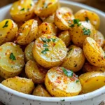 To make Air Fryer Crispy Garlic Parmesan Potatoes, gather these simple ingredients: - 1.5 lbs baby potatoes, halved - 3 tablespoons olive oil - 4 cloves garlic, minced - 1 teaspoon paprika - 1 teaspoon dried oregano - Salt and pepper, to taste - ½ cup grated Parmesan cheese - Fresh parsley, chopped (for garnish) You can customize this dish with fun add-ins. Here are some ideas: - Use Yukon Gold or red potatoes instead of baby potatoes. - Add chili flakes for a spicy kick. - Swap Parmesan with Pecorino Romano for a sharper flavor. - Toss in some fresh rosemary or thyme for a herby touch. Using fresh and high-quality ingredients makes a huge difference. Fresh baby potatoes taste better and crisp up nicely. Good olive oil enhances the flavor. Fresh garlic packs a punch that dried garlic cannot match. Quality Parmesan cheese melts beautifully and gives a rich taste. Always choose the best ingredients for the best results. First, set your air fryer to 400°F (200°C). Let it heat for about 5 minutes. This step makes sure your potatoes cook evenly. A hot air fryer creates that perfect crispy texture. Now, grab 1.5 lbs of baby potatoes and cut them in half. In a large bowl, mix the halved potatoes with 3 tablespoons of olive oil. Add 4 cloves of minced garlic, 1 teaspoon of paprika, and 1 teaspoon of dried oregano. Season with salt and pepper to taste. Toss everything together until the potatoes are well coated. Next, sprinkle ½ cup of grated Parmesan cheese over the potatoes. Gently mix it so the cheese sticks to each piece. This cheese will give your potatoes a rich, savory flavor. Place the potato mixture in the air fryer basket. Spread them out in a single layer. Don't overcrowd the basket; this helps them cook better. If needed, divide them into batches. Cook the potatoes at 400°F (200°C) for 15-18 minutes. Halfway through, shake the basket to ensure even cooking. They are ready when they look golden brown and crispy. Once done, carefully take them out and let them cool for a couple of minutes. Finish by garnishing with chopped parsley for a fresh touch. Enjoy your crispy garlic Parmesan potatoes! To get the best crispiness, use baby potatoes. Their small size helps them cook evenly. Be sure to cut the potatoes in half. This exposes more surface area to the hot air. Tossing them with olive oil is key. It creates a nice golden layer. Preheating the air fryer to 400°F is also important. This helps the potatoes start cooking right away. Cook them in one layer. If they overlap, they won’t crisp up as much. Shake the basket halfway through cooking. This allows all sides to get that perfect crunch. For more flavor, use fresh garlic. Fresh garlic gives a strong taste that dried garlic cannot match. Also, add extra spices if you like. A pinch of chili powder or some onion powder can add more depth. Mixing in herbs like thyme or rosemary can boost the taste too. Don’t forget the salt! It brings out all the flavors in the dish. For a cheesy kick, add more Parmesan on top after cooking. The cheese melts slightly and creates a delicious layer. Each air fryer cooks a bit differently. Time may vary based on the model you own. If your air fryer runs hot, check the potatoes earlier. Start with 15 minutes and add time as needed. If your model is larger, you can cook more at once. Just remember to space them out. For smaller fryers, you may need to do this in batches. Keep an eye on the color. When they turn golden brown, they are ready. Adjusting the time and temperature ensures that you get crispy, tasty potatoes every time. {{image_2}} If you like heat, try adding chili flakes. Start with half a teaspoon. Mix it in with the garlic and olive oil. This will give your potatoes a nice kick. You can increase the amount if you want it spicier. The heat balances well with the garlic and cheese. Herbs can boost the flavor of your crispy potatoes. Try adding fresh rosemary or thyme. Chop them finely and mix them in with the potatoes. You can also use dried herbs like basil or parsley. This adds a fresh taste and makes your dish more aromatic. You can switch up the cheese for a new taste. Try using cheddar for a sharp flavor. Feta adds a tangy twist and pairs well with herbs. For a creamy texture, go with goat cheese. Each cheese brings its own unique flavor to the dish. Experiment to find your favorite! To keep your crispy garlic Parmesan potatoes fresh, store them in an airtight container. This helps lock in the flavor and moisture. Allow the potatoes to cool down before placing them in the container. They taste best when eaten within three days. If you plan to eat them later, place a paper towel inside the container. This absorbs extra moisture and keeps the potatoes crispy. When reheating, aim to bring back that crunch. Preheat your air fryer to 350°F (175°C). Place the potatoes in the basket in a single layer. Heat for about 5-7 minutes. Check them halfway through to ensure they don't burn. This method helps regain their crispy texture. Avoid using a microwave, as it can make them soggy. Freezing is an option for longer storage. To freeze, let the potatoes cool completely. Spread them in a single layer on a baking sheet. Freeze them for about 1-2 hours until firm. Then, transfer the potatoes to a freezer bag. Remove as much air as possible before sealing. They can last up to three months in the freezer. To cook, thaw in the fridge overnight and follow the reheating tips above. Yes, you can use different types of potatoes. I recommend using Yukon Gold or red potatoes. Both options give a nice taste and texture. Just remember to cut them into similar sizes. This ensures even cooking. Cooking time may vary, so check them often. To make these potatoes vegan, skip the Parmesan cheese. You can use nutritional yeast instead. It gives a cheesy flavor without any dairy. Just sprinkle it on after mixing the potatoes. You can also add more spices to boost the flavor. Some great dipping sauces include garlic aioli and spicy ketchup. You can also try ranch dressing for a creamy option. If you like heat, sriracha works well too. These sauces add more fun to your crispy potatoes! This blog covers everything you need to know about making crispy garlic parmesan potatoes using an air fryer. We discussed the key ingredients and why their quality matters. I walked you through the steps, from preheating the fryer to cooking. Check out tips for extra crispiness and flavor enhancements. Explore tasty variations and smart storage methods to keep leftovers fresh. With these insights, you can confidently create a memorable dish tailored to your taste preferences. Enjoy your cooking adventures and share these tips with friends!