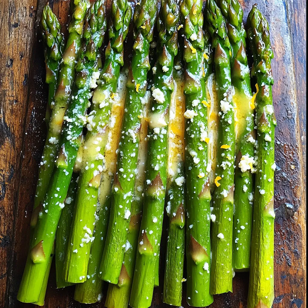 - 1 lb fresh asparagus, trimmed - 4 tablespoons unsalted butter, melted - 4 cloves garlic, minced - 1 teaspoon lemon zest - 1 tablespoon lemon juice - 1 teaspoon salt - ½ teaspoon black pepper - ¼ teaspoon red pepper flakes (optional) - 2 tablespoons grated Parmesan cheese (for garnish) To make garlic butter asparagus in the air fryer, you need fresh asparagus. Look for firm, bright green stalks. Trim off the tough ends before cooking. You’ll also need unsalted butter. This adds richness. Melt it for mixing with the garlic. Next up is garlic. Fresh garlic gives the best flavor. Mince it finely for even distribution. Lemon zest and juice brighten the dish. The zest adds fragrance, while the juice adds a tangy kick. Don’t forget the seasonings! Salt and black pepper enhance the taste. You can use red pepper flakes for some heat, if you like. Finally, grated Parmesan cheese is perfect as a topping. It adds a salty, nutty flavor that pairs well with the asparagus. These ingredients come together for a quick, tasty side dish that you can whip up in no time. - Set the temperature to 400°F (200°C). - Preheat for about 5 minutes. - In a large bowl, combine: - 4 tablespoons unsalted butter, melted - 4 cloves garlic, minced - 1 teaspoon lemon zest - 1 tablespoon lemon juice - 1 teaspoon salt - ½ teaspoon black pepper - ¼ teaspoon red pepper flakes (optional) - Mix well until smooth. - Add 1 pound of trimmed asparagus to the bowl. - Toss the asparagus in the garlic butter mixture. - Make sure each piece is well coated. - Place the coated asparagus in the air fryer basket. - Arrange them in a single layer for even cooking. - Air fry at 400°F (200°C) for 8-10 minutes. - Shake the basket halfway through to cook evenly. - Once cooked, remove the asparagus from the air fryer. - Sprinkle with 2 tablespoons of grated Parmesan cheese while hot. - Optionally, garnish with extra lemon zest for added flavor. To choose fresh asparagus, look for firm, straight stalks. The tips should be tightly closed. Avoid any that are wilted or have soft spots. Fresh asparagus should have a bright green color. You can also check the ends; they should look moist, not dry. Cooking time depends on the thickness of the asparagus. Thicker stalks may need a bit more time. For thinner stalks, reduce the cooking time by a couple of minutes. If you like tender asparagus, aim for about 10 minutes. For a crisp finish, check them around 8 minutes. Garlic butter asparagus pairs well with grilled chicken or fish. It also complements rice or quinoa nicely. For a full meal, add a side salad. You can sprinkle more lemon zest on top for extra flavor. Enjoy it as a bright side dish at dinner or a fresh snack! {{image_2}} You can make garlic butter asparagus even better by adding more flavors. Try using fresh herbs like basil, thyme, or rosemary. Dried herbs also work well. You can add a dash of onion powder or smoked paprika for a fun twist. Experimenting with seasonings gives you a chance to create your own favorite mix. If you want a vegan option, swap the butter for olive oil or vegan butter. For the cheese, use a vegan Parmesan or nutritional yeast. These changes will keep your dish tasty and plant-based. You will still enjoy that garlic flavor and the bright lemon zest. While the air fryer is quick, you can also cook asparagus in the oven or on the stovetop. For the oven, preheat to 400°F (200°C). Spread the asparagus on a baking sheet and roast for about 15-20 minutes. If you're using the stovetop, sauté the asparagus in a pan with your garlic butter mix for about 5-7 minutes. Both methods will give you a delicious dish. To keep your garlic butter asparagus fresh, store it in an airtight container. Place it in the fridge within two hours of cooking. This helps to keep it safe and tasty. The asparagus will last for 3 to 5 days. Be sure to let it cool down before sealing the container. This way, you avoid extra moisture inside. When you want to enjoy your leftovers, reheat them in the air fryer. Set the air fryer to 350°F (175°C). Heat for about 3 to 5 minutes. This method keeps the asparagus crispy. Shake the basket halfway through to ensure even heating. Avoid using the microwave, as it can make the asparagus soggy. Yes, you can freeze cooked asparagus! To do this, let the asparagus cool completely. Then, place it in a freezer-safe bag. Remove as much air as possible before sealing. It can last for up to 3 months in the freezer. To use, thaw it in the fridge overnight. Reheat it in the air fryer for best results. It takes about 8 to 10 minutes to cook asparagus in an air fryer. I recommend checking for doneness at the 8-minute mark. The asparagus should be tender and slightly crispy. If you want them softer, you can cook for an extra minute or two. Yes, you can use frozen asparagus. Make sure to thaw it first. I suggest letting it sit in the fridge overnight or using the microwave. Once thawed, you can follow the same steps as with fresh asparagus. You may need to adjust the cooking time slightly, so keep an eye on them. If you want a garlic-free option, try using shallots or onion powder for flavor. You can also use herbs like rosemary or thyme. These choices give a nice taste without the garlic. If you enjoy spice, consider adding chili flakes or fresh ginger for a different kick. In this blog post, we explored a simple and tasty air fryer asparagus recipe. We covered ingredients, instructions, tips for selecting asparagus, and variations to try. Remember, cooking time can vary based on thickness, and feel free to switch seasonings for new flavors. Enjoy this healthy dish as a quick side or snack. It's easy to make and packed with flavor. Your taste buds will thank you!