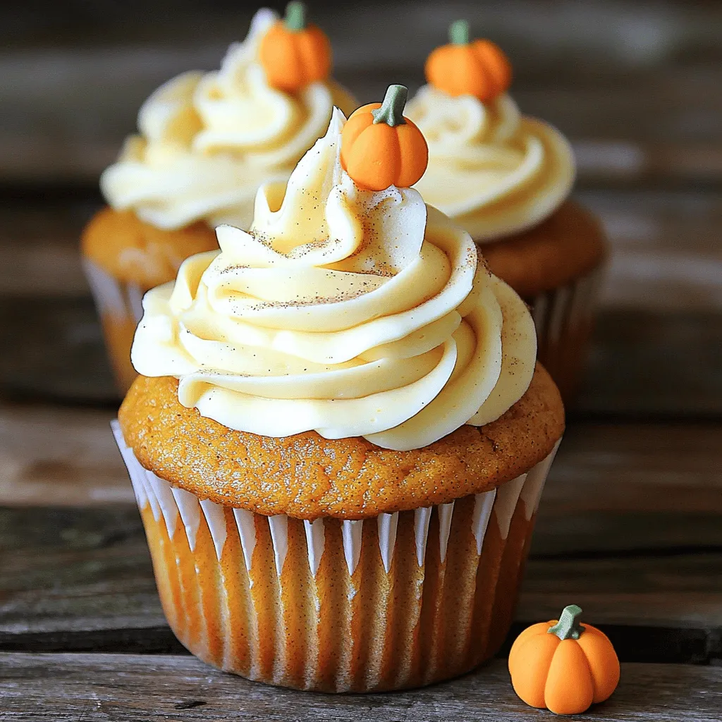 To make these lovely pumpkin spice cupcakes, you will need: - 1 cup all-purpose flour - 1/2 teaspoon baking powder - 1/2 teaspoon baking soda - 1 teaspoon ground cinnamon - 1/2 teaspoon ground nutmeg - 1/4 teaspoon ground ginger - 1/4 teaspoon ground cloves - 1/4 teaspoon salt - 1/2 cup granulated sugar - 1/2 cup brown sugar, packed - 1/2 cup vegetable oil - 2 large eggs - 1 cup pumpkin puree - 1 teaspoon vanilla extract - 1/2 cup chopped walnuts (optional) If you don’t have all the ingredients, you can still make these cupcakes. Here are some easy swaps: - Replace all-purpose flour with gluten-free flour for a gluten-free option. - Use applesauce instead of vegetable oil to cut fat. - Substitute maple syrup for granulated sugar for a natural sweetness. - Egg replacements like flaxseed meal or chia seeds work well if you need a vegan option. Use 1 tablespoon mixed with 2.5 tablespoons water for each egg. These cupcakes bring some good things along with their sweet taste: - Pumpkin puree is rich in fiber and vitamins A and C. It helps boost your immune system. - Spices like cinnamon, nutmeg, and ginger offer antioxidants. They can help reduce inflammation and improve digestion. - Walnuts provide healthy fats and protein. They support heart health and brain function. - Using brown sugar adds a bit more minerals than white sugar. It can keep your energy steady longer. These ingredients not only make the cupcakes taste great but also add a little nutrition to your treat! First, you need to preheat your oven to 350°F (175°C). This heat will bake the cupcakes just right. While the oven warms, line a cupcake tray with paper liners. This step makes it easy to remove the cupcakes later. Next, grab a medium bowl. In this bowl, whisk together your dry ingredients: - 1 cup all-purpose flour - 1/2 teaspoon baking powder - 1/2 teaspoon baking soda - 1 teaspoon ground cinnamon - 1/2 teaspoon ground nutmeg - 1/4 teaspoon ground ginger - 1/4 teaspoon ground cloves - 1/4 teaspoon salt Mix these well to blend the spices and leavening agents. This step is important for even flavor. Now, take a large bowl and add your wet ingredients: - 1/2 cup granulated sugar - 1/2 cup brown sugar, packed - 1/2 cup vegetable oil Stir these until you have a smooth mix. Then, add two large eggs one at a time. Beat well after each egg. Next, mix in 1 cup of pumpkin puree and 1 teaspoon of vanilla extract until everything is well combined. The pumpkin gives a lovely moisture and flavor. Slowly add the dry mix to the wet mix, stirring gently. You want to combine them just enough. If you like, fold in 1/2 cup of chopped walnuts for a nice crunch. Once mixed, scoop the batter into the cupcake liners. Fill them about two-thirds full. Now, place the tray in the oven. Bake for 18 to 20 minutes. Check with a toothpick; it should come out clean. Let the cupcakes cool in the pan for 5 minutes before moving them to a wire rack. They need to cool completely before you add any frosting. To make your pumpkin spice cupcakes moist, focus on a few key points. Use fresh pumpkin puree. It gives great flavor and moisture. You can also try adding a bit more oil for extra softness. Mixing the wet and dry ingredients gently keeps your cupcakes fluffy. Don't overmix! Fill the liners two-thirds full to allow room for rising. A few common mistakes can ruin your cupcakes. Always preheat the oven. If the oven is not hot, cupcakes may not rise well. Make sure to measure your ingredients carefully. Too much flour can lead to dry cupcakes. Use a toothpick to check for doneness. If it comes out clean, your cupcakes are ready. If not, give them a few more minutes. Decorating your cupcakes can make them even more fun! Try topping them with cream cheese frosting. A sprinkle of cinnamon adds a nice touch. You can also add chopped walnuts on top for crunch. For a festive look, use small fondant pumpkins. This adds a cute and seasonal vibe to your treats. Enjoy making them pretty! {{image_2}} You can easily make these cupcakes gluten-free. Use a gluten-free flour blend instead of all-purpose flour. Look for a blend with xanthan gum for the best texture. Mix the dry ingredients just like in the original recipe. Follow the same steps for wet ingredients and baking. The cupcakes will taste just as good! To make vegan cupcakes, switch the eggs for flax eggs. Mix one tablespoon of ground flaxseed with three tablespoons of water. Let it sit for five minutes until it becomes gel-like. Use a plant-based oil, like coconut or canola. Replace the vanilla extract with a bit of almond extract for extra flavor. Follow the same steps to bake these delightful vegan treats. Want to get creative? Add chocolate chips for a sweet twist. Use semi-sweet or dark chocolate for a rich flavor. You can also add different nuts, like pecans or almonds. These will add crunch and enhance the taste. For a fun surprise, fold in dried cranberries or raisins. These additions make your cupcakes unique and exciting! To keep your pumpkin spice cupcakes fresh, you should store them in an airtight container. This will help prevent them from drying out. If you add frosting, wait until they cool completely before covering them. Place the container in a cool, dry place. You can freeze these cupcakes for later enjoyment. First, let them cool completely. Then, wrap each cupcake in plastic wrap. Place wrapped cupcakes in a freezer bag or container. This way, they stay fresh. You can freeze them for up to three months. When ready to eat, thaw them in the fridge overnight. Pumpkin spice cupcakes last about three days at room temperature. If you keep them in the fridge, they can last up to a week. Always check for any signs of spoilage before eating. If they look or smell odd, it’s best to toss them out. You can serve pumpkin spice cupcakes warm or at room temperature. I like to add cream cheese frosting on top. A sprinkle of cinnamon makes a nice touch too. You can also add small fondant pumpkins for fun. These cupcakes pair well with a warm drink like cider or coffee. Yes, you can make the batter ahead of time. Store it in the fridge for up to 24 hours. Just cover your bowl with plastic wrap to keep it fresh. When you are ready to bake, bring the batter to room temperature. This helps the cupcakes rise better. To check if your cupcakes are done, insert a toothpick into the center. If it comes out clean, the cupcakes are ready. They should also spring back when lightly touched. Keep an eye on them around the 18-minute mark. Baking too long can dry them out. This blog post covered everything you need for pumpkin spice cupcakes. We went through the key ingredients, how to make these tasty treats, and tips for perfect results. I also shared variations for gluten-free and vegan options. Plus, you learned how to store your cupcakes and answered some common questions. Baking should be fun and tasty. Enjoy making your pumpkin spice cupcakes and sharing them with others. Happy baking!