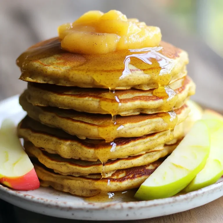 To make Apple Cinnamon Protein Pancakes, you need simple and healthy ingredients. Here’s what you will gather: - 1 cup rolled oats - 1 ripe banana - 1 cup unsweetened applesauce - 2 scoops vanilla protein powder - 1 teaspoon baking powder - 1 teaspoon ground cinnamon - ½ teaspoon vanilla extract - ½ cup almond milk (or milk of choice) - 1 small apple, grated or finely chopped - Pinch of salt - Cooking spray or coconut oil for the pan These ingredients come together to create a tasty and filling breakfast. Each one plays a role in making the pancakes fluffy and packed with flavor. The oats serve as the base, giving a nice texture. The banana and applesauce add natural sweetness, while the protein powder boosts your energy. Cinnamon gives warmth, and the apple adds a lovely crunch. You can choose almond milk or any other milk you like. By using these fresh and wholesome ingredients, you ensure that your meal is not just tasty, but also nutritious. First, grab 1 cup of rolled oats. Place the oats in a blender. Blend them until they turn into a fine flour. This will take just a minute. You want a smooth texture for your pancakes. Next, add the ripe banana and 1 cup of unsweetened applesauce. Then, add 2 scoops of vanilla protein powder. Include 1 teaspoon of baking powder and 1 teaspoon of ground cinnamon. Pour in ½ cup of almond milk and a pinch of salt. Blend all these until the mixture is smooth. Finally, gently fold in 1 small grated or finely chopped apple. This adds great flavor and texture. Now, heat a non-stick skillet over medium heat. Lightly grease it with cooking spray or a bit of coconut oil. Pour ¼ cup of batter onto the skillet for each pancake. Avoid overcrowding the pan. Cook the pancakes for about 2-3 minutes. You will see bubbles forming on the top. Flip them and cook for another 1-2 minutes until they are golden brown. Repeat this for the rest of the batter. Adjust the heat if needed to avoid burning. For fluffy pancakes, use a light touch. Mix the batter just until combined. Over-mixing makes them dense. Let the batter rest for a few minutes. This helps the oats absorb moisture and thicken. You want a smooth, thick batter that gently falls from a spoon. Adjust the almond milk for desired thickness. If it’s too thick, add a little more milk. Serve your pancakes stacked high on a plate. Drizzle with warm applesauce or maple syrup for sweetness. A sprinkle of ground cinnamon adds a nice touch. Fresh apple slices on the side look great and taste fresh. You can top them with Greek yogurt for extra protein. This makes a filling breakfast or snack. To boost the flavor, try adding a pinch of nutmeg with the cinnamon. Chopped nuts like walnuts or pecans add crunch and healthy fats. You can even fold in chocolate chips for a fun twist. If you like more fruit, add berries to the batter. These flavors combine well with the apple and cinnamon. {{image_2}} For a gluten-free version, use certified gluten-free oats. These will blend into a flour-like texture just like regular oats. You can also swap out the baking powder for a gluten-free one, if needed. This keeps your pancakes light and fluffy without any gluten. To make these pancakes dairy-free, use almond milk or any plant-based milk. You can skip any dairy toppings too. Try coconut yogurt or maple syrup instead of yogurt. This way, you get all the flavor without the dairy. You can add extras to boost flavor and nutrition. Chopped nuts add crunch, while berries bring sweetness. Try adding a tablespoon of nut butter to the batter for richness. You can also mix in a scoop of flaxseed for added fiber. Each of these choices makes your pancakes even more exciting and healthy. You can store leftover pancakes in the fridge. Place them in an airtight container. They will stay fresh for up to three days. When you want to eat them, just take them out and reheat. If you want to keep pancakes longer, freezing works great. Stack the pancakes with parchment paper in between. Place them in a freezer bag or container. They can last up to a month in the freezer. When you're ready to enjoy, just take out as many as you need. To reheat, you have a few easy options. You can use a microwave, a pan, or an oven. For the microwave, place pancakes on a plate and heat for 30 seconds. If you prefer a pan, warm them over low heat for a few minutes. For the oven, heat it to 350°F (175°C) and warm pancakes for about 10 minutes. Enjoy your pancakes warm! Yes, you can use regular flour. It will change the texture. Oats give a hearty feel. They also add fiber, which is good for you. If you use all-purpose flour, you might need to adjust the liquid. Start with less milk and add more if needed. To make these pancakes vegan, swap the protein powder for a plant-based one. Use a flax egg instead of the banana. Mix one tablespoon of ground flaxseed with three tablespoons of water. Let it sit for a few minutes. This will help bind the pancakes. You can also use almond milk or any non-dairy milk. Many toppings go great with these pancakes! Here are some ideas: - Extra applesauce - Maple syrup - Sliced fresh apples - Chopped nuts like walnuts or pecans - Greek yogurt for extra protein - A sprinkle of cinnamon or nutmeg Feel free to mix and match these toppings to find your favorite! You learned how to make tasty Apple Cinnamon Protein Pancakes. We covered simple ingredients, easy steps, and cool tips. You can adjust the recipe to fit your needs, like making it gluten-free or dairy-free. Store them well to keep pancakes fresh, and reheat when ready to enjoy. Experiment with flavors and toppings to make them your own. With this recipe, you’ll have a healthy, fun meal to share. Enjoy your cooking adventure!
