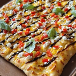 - 1 large flatbread or naan - 1 cup roasted red peppers, chopped - 1 cup crumbled feta cheese - 1/2 cup shredded mozzarella cheese - 1 tablespoon olive oil - 1 teaspoon dried oregano - 1 teaspoon garlic powder - Fresh basil leaves, for garnish - Balsamic glaze, for drizzling The main ingredients for this roasted red pepper feta flatbread are simple yet full of flavor. You start with either flatbread or naan, which acts as the base. Flatbread has a nice crunch when baked, while naan adds a soft texture. Next, you need roasted red peppers. These add a sweet, smoky taste. You can use store-bought roasted peppers or roast your own at home. Feta cheese brings a tangy flavor that pairs well with the peppers. Crumbled feta adds a creamy, salty bite. Then, add mozzarella cheese. It melts beautifully and gives a nice stretch when you take a bite. For seasonings, olive oil is a must. It adds richness and helps other flavors mix. Dried oregano gives a hint of earthiness. Garlic powder boosts the flavor without being overpowering. For garnishing, fresh basil leaves add a pop of color and fresh taste. Lastly, drizzle balsamic glaze on top. This adds a sweet and tangy finish that takes the dish up a notch. These ingredients work together to create a flatbread that is easy to make and packed with flavor. 1. Preheat your oven to 400°F (200°C). This makes sure the flatbread cooks evenly. 2. Brush the flatbread with one tablespoon of olive oil. Spread it evenly on one side. 3. Sprinkle one teaspoon of garlic powder and one teaspoon of dried oregano over the oil. This adds great flavor to the flatbread. 1. Evenly distribute one cup of chopped roasted red peppers across the flatbread. Make sure to cover it well. 2. Next, sprinkle one cup of crumbled feta cheese over the peppers. 3. Top it off with half a cup of shredded mozzarella cheese. This will melt and create a delicious layer. 1. Place the flatbread on a baking sheet. Then, put it in the oven. 2. Bake for 12 to 15 minutes. Look for the cheese to melt and bubble. The edges should turn golden brown. 3. Once done, remove the flatbread from the oven. Let it cool for a minute before slicing. 4. Garnish with fresh basil leaves and drizzle balsamic glaze on top for extra flavor. - Suggestions for additional toppings: You can add sliced olives, artichokes, or fresh tomatoes. These toppings will bring more taste and color. - Best oils or glazes to use: Use high-quality olive oil for brushing. Balsamic glaze adds a sweet touch. You can also try a drizzle of chili oil for heat. - How to achieve the ideal crispiness: Bake your flatbread on a hot baking sheet. This helps the bottom get nice and crisp. Preheating your oven makes a big difference too. - Preventing sogginess: Make sure to drain your roasted red peppers well. Excess moisture can lead to a soggy flatbread. Using less cheese can also help keep it crisp. - Serving suggestions: Serve the flatbread warm. Cut it into triangles for easy sharing. Pair it with a fresh salad for a complete meal. - Creative plating tips: Place the flatbread on a wooden board for a rustic look. You can sprinkle some extra herbs on top for a pop of color. Add a small bowl of extra balsamic glaze for dipping. {{image_2}} You can switch out feta or mozzarella with other cheeses. Try goat cheese for a tangy taste. Cream cheese also works well for a creamy texture. If you want to use different flatbreads, pita or even tortillas can be great. Each type gives a unique twist to your flatbread. Add some heat to your flatbread with jalapeños. Slice them thin and spread them over the cheese. You could also try adding olives or artichokes for a Mediterranean vibe. They add a burst of flavor and bring a nice contrast to the sweetness of the roasted peppers. For gluten-free options, use a gluten-free flatbread. Many brands offer this, making it easy to find. If you need a vegan version, swap out the cheeses for plant-based alternatives. Nutritional yeast is a great choice for a cheesy flavor without dairy. You can still enjoy this dish while meeting your dietary needs. To keep your roasted red pepper feta flatbread fresh, store it in the fridge. Wrap the flatbread tightly in plastic wrap or place it in an airtight container. This way, it stays moist and tasty. It is best to eat leftovers within three days for the best flavor. When reheating, use an oven if you can. Set it to 350°F (175°C) and place the flatbread on a baking sheet. Heat for about 10 minutes. This helps the cheese get warm and bubbly again. If you use a microwave, heat in short bursts of 30 seconds. This may make it a bit soggy, so the oven is better. You can freeze your flatbread for longer storage. First, let it cool completely. Wrap it tightly in plastic wrap and then in foil. This prevents freezer burn. You can also use a freezer bag. It can last for up to three months. To thaw, move it to the fridge for a few hours or overnight. If you're in a hurry, you can leave it at room temperature for about an hour. Avoid thawing in the microwave, as this can change the texture. Fresh ingredients play a big role in how long your flatbread lasts. The roasted red peppers and cheeses should be used within a week of opening. If you notice any mold on the flatbread or a sour smell, discard it right away. Signs of spoilage include changes in color or texture. Always trust your senses! Can I use store-bought roasted red peppers? Yes, you can use store-bought roasted red peppers. They save time and still taste great. Just rinse and chop them before using. What can I substitute for flatbread? You can use naan, pita, or even a tortilla as a substitute. These options work well for the recipe. How do I reheat the flatbread without losing texture? To reheat, use an oven or a toaster oven. Heat at 350°F (175°C) for about 5-7 minutes. This keeps the flatbread crispy. Calorie count per serving Each serving has about 250 calories. This can vary based on toppings and portion size. Macronutrient breakdown - Protein: 12g - Carbohydrates: 30g - Fat: 10g Complementary dishes or sides Serve the flatbread with a fresh salad or a bowl of soup. Hummus also pairs nicely for dipping. Drinks that pair well with flatbread Enjoy it with a light white wine or sparkling water. A refreshing lemonade can also be a great choice. You can create a tasty flatbread using simple ingredients like naan, roasted red peppers, and cheese. Follow easy steps to prepare and bake, ensuring the right timing for a crispy finish. Don't forget to elevate flavors with seasonings and garnishes like garlic powder and fresh basil. Explore fun variations, from spicy jalapeños to gluten-free options. Proper storage and reheating will keep your flatbread fresh and delicious. Now, it's time to get cooking and enjoy a delightful meal!