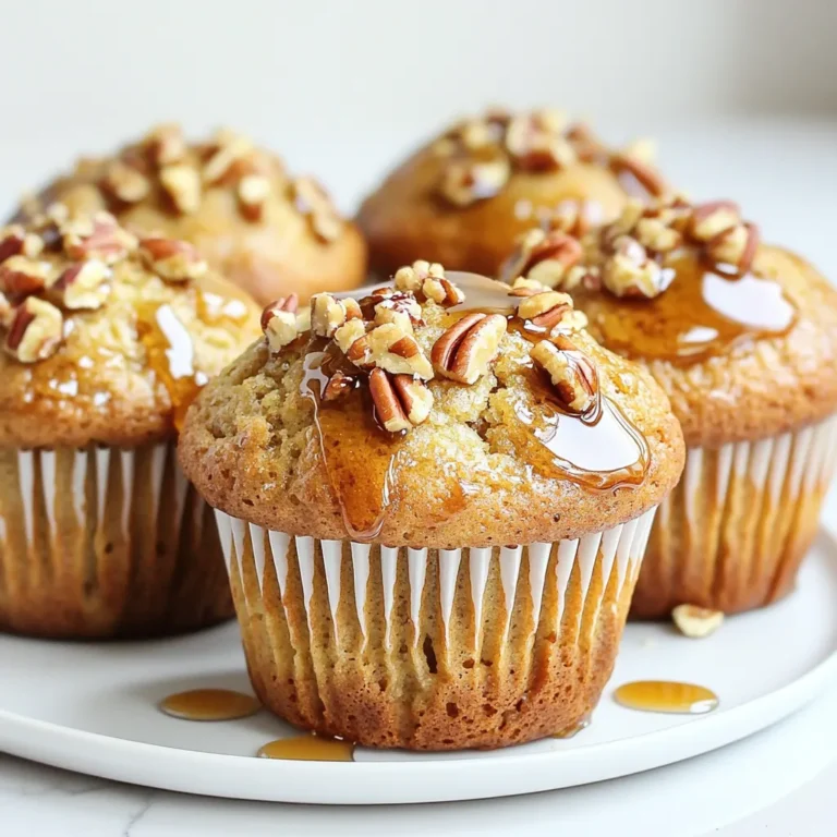 - 1 ¾ cups all-purpose flour - ¾ cup brown sugar - ½ cup pecans, chopped - ¼ cup maple syrup - ½ cup unsalted butter, melted - 2 large eggs - 1 teaspoon vanilla extract - 1 teaspoon baking powder - ½ teaspoon baking soda - ½ teaspoon salt - ¾ cup milk - Optional: additional pecans for topping What can you use if you need alternatives for these ingredients? Here are some options: - Gluten-free flour alternatives: You can use almond flour or a gluten-free blend. This keeps the same texture and flavor. - Vegan options: Substitute eggs with flax eggs and use plant-based butter. Maple syrup gives a nice sweetness. - Sugar alternatives: Try coconut sugar or a sugar substitute for lower-calorie muffins. These can help meet dietary needs without losing flavor. By knowing these substitutions, you can make delicious maple pecan muffins that fit your diet. Preheat your oven to 350°F (175°C). This step is key for even baking. Line a muffin tin with paper liners or grease it with non-stick spray. A well-prepared tin helps prevent sticking and makes for easy removal. Grab a large mixing bowl. Whisk together the flour, baking powder, baking soda, brown sugar, and salt. Make sure there are no lumps. Whisking well combines the flavors and helps the muffins rise. In another bowl, mix the melted butter, eggs, milk, maple syrup, and vanilla extract. Whisk until it's smooth. This step ensures the butter blends well with the other wet ingredients. Pour the wet ingredients into the dry mix. Use a spatula to fold them gently. Be careful not to overmix; this keeps your muffins light and fluffy. If you see some flour spots, it's okay to leave them. Divide the batter evenly into the muffin cups, filling each about ¾ full. If you like, sprinkle some chopped pecans on top. Bake in your preheated oven for 18-20 minutes. Check for doneness by inserting a toothpick in the center; it should come out clean. After baking, let the muffins cool in the pan for about 5 minutes. Then, transfer them to a wire rack to cool completely. Enjoy the sweet aroma while they cool! To make bakery-style muffins, start with quality ingredients. Use fresh flour and real maple syrup. These enhance flavor and texture. Always measure ingredients accurately. This ensures a balanced mix. Store muffins in an airtight container. Keep them at room temperature for three days. For longer freshness, freeze them. Wrap each muffin in plastic wrap, then place in a freezer bag. They can last for up to three months. For a bakery vibe, serve muffins warm. Drizzle extra maple syrup on top. Add whole pecans for a nice touch. Use a rustic wooden board or a pretty cake stand for plating. This makes the muffins look inviting. Arrange them neatly for a polished look. If your muffins turn out dense, you may have overmixed the batter. Mix just until combined to avoid this. For uneven baking, ensure your oven is at the right temperature. Rotate the muffin tin halfway through baking. This helps them cook evenly. If some muffins rise oddly, check your batter distribution. Fill each cup evenly for best results. {{image_2}} You can change the flavor of your muffins easily. Try adding chocolate chips for a sweet twist. Dried fruits like raisins or cranberries add a nice chew. You can also infuse spices. A pinch of cinnamon gives warmth. Nutmeg adds a cozy flavor, perfect for cooler days. If you need a nut-free version, swap pecans for sunflower seeds. They give a nice crunch without nuts. For those who avoid dairy, use almond milk instead of regular milk. You can also use plant-based butter for a dairy-free option. This keeps the muffins just as moist. Want to change your muffins for fall? Add pumpkin spice to the batter. It makes them extra special for autumn. You can also toss in cranberries for a festive touch. These berries add a tart flavor that balances the sweetness of maple syrup. To keep your Maple Pecan Muffins fresh, store them at room temperature. Use an airtight container to seal in moisture. Muffins stay best for about two days this way. If you want to keep them longer, freeze them. Wrap each muffin in plastic wrap, then place them in a freezer bag. This method stops freezer burn. They can last up to three months in the freezer. When it comes to reheating, you can use a couple of easy methods. The microwave works well for quick warming. Heat for about 10-15 seconds. Check to see if they are warm enough. For a crispier muffin, use the oven. Preheat it to 350°F. Place muffins on a baking sheet for about 5-7 minutes. This makes them warm and keeps them soft. Maple Pecan Muffins have a good shelf life. At room temperature, they last for about two days. If you refrigerate them, they stay fresh for up to one week. When frozen, they can last for three months. Remember, the way you store them affects how long they stay good. Yes, you can make these muffins ahead of time. Just bake them and let them cool. Once cool, store them in an airtight container. They stay fresh for about three days at room temperature. You can also freeze them for later. Wrap each muffin in plastic wrap and place them in a freezer bag. If you want to swap pecans, you can use walnuts or almonds. Both nuts add a nice crunch. You can also try seeds like sunflower or pumpkin seeds for a nut-free option. Just chop them up to match the pecan size. To make your muffins fluffy, avoid overmixing the batter. Mix until just combined. Also, check your baking powder and baking soda for freshness. These leavening agents make your muffins rise. Lastly, use room temperature milk and eggs for the best texture. You can use maple extract, but adjust the amount. Use about 1 teaspoon of extract for every ¼ cup of syrup. Maple extract is stronger, so taste the batter and adjust as needed. This way, you still get that sweet maple flavor. Each muffin has about 180 calories. It contains 8 grams of fat, 25 grams of carbs, and 3 grams of protein. The exact values can change based on the brands of ingredients you use. For a healthier option, you can reduce the sugar or substitute with alternatives. To check if your muffins are done, insert a toothpick into the center. If it comes out clean or with a few crumbs, they are ready. The tops should be golden brown, and they will spring back when lightly touched. This blog post covers everything you need for delicious maple pecan muffins. From essential ingredients to step-by-step instructions, you now have the skills to bake with confidence. Remember, quality matters for the best taste. Don't hesitate to try different flavors, too! Whether you use nut-free options or add spices, you can make these muffins your own. With proper storage, they'll stay fresh and tasty longer. Enjoy baking and share these muffins with others!