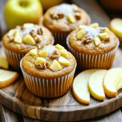 - 2 cups all-purpose flour - 1 cup apple cider - 1/2 cup brown sugar - 1/2 cup granulated sugar - 1/3 cup vegetable oil - 2 large eggs - 1 teaspoon vanilla extract - 1 tablespoon baking powder - 1/2 teaspoon baking soda - 1/2 teaspoon ground cinnamon - 1/4 teaspoon ground nutmeg - 1/2 teaspoon salt - 1 large apple, peeled and diced - 1/2 cup chopped walnuts (optional) - 1 tablespoon sugar for topping These ingredients create a rich and flavorful base for the muffins. The apple cider adds moisture and a warm flavor. Using two types of sugar helps enhance sweetness while giving a lovely texture. The spices like cinnamon and nutmeg bring a cozy, autumn vibe. Make sure to use fresh apple cider for the best taste. A tart apple, like Granny Smith, balances the sugars well. If you like nuts, adding walnuts gives a nice crunch. You can mix and match ingredients to suit your taste. - Preheat your oven to 375°F (190°C). - Line your muffin tin with paper liners or grease it lightly. This helps the muffins pop out easily. - In a large mixing bowl, whisk together: - 2 cups all-purpose flour - 1 tablespoon baking powder - 1/2 teaspoon baking soda - 1/2 teaspoon ground cinnamon - 1/4 teaspoon ground nutmeg - 1/2 teaspoon salt Make sure they are mixed well. This mix gives the muffins their rise and flavor. - In another bowl, mix together: - 1/2 cup brown sugar - 1/2 cup granulated sugar - 1/3 cup vegetable oil - 2 large eggs - 1 teaspoon vanilla extract - 1 cup apple cider Whisk until smooth. This step adds moisture and sweetness to your muffins. - Gradually fold the wet mix into the dry mix. Use a spatula to combine them. - Be careful! Do not overmix. A few lumps are fine. This keeps the muffins fluffy. - Gently fold in: - 1 large apple, peeled and diced - 1/2 cup chopped walnuts (optional) This adds texture and flavor. The apples bring a nice sweetness. - Spoon the batter into the prepared muffin tins, filling each cavity about 2/3 full. - Sprinkle a little sugar on top of each muffin for a sweet crust. - Bake in the preheated oven for 18-20 minutes. Check for doneness by inserting a toothpick. It should come out clean. Let the muffins cool in the tin for about 5 minutes before moving them to a wire rack. Enjoy your tasty treats! To achieve bakery-style muffins, avoid overmixing your batter. Overmixing leads to dense muffins. When you combine wet and dry ingredients, mix gently. You want the batter to be somewhat lumpy. This helps create a light and fluffy texture. Remember, lumps are okay! Using fresh apple cider is key for flavor. Fresh cider adds a rich, sweet taste. If you can, buy it from a local orchard. Choosing the right apple variety also matters. I recommend Granny Smith apples. They offer a nice tartness that balances the sweetness of the muffin. You can use other apples, but avoid very soft ones. To make your muffins look appealing, sprinkle a little sugar on top before baking. This creates a sweet crust that adds texture. To check for doneness, use a toothpick. Insert it into the center of a muffin. If it comes out clean, your muffins are ready. If it has wet batter, give them a few more minutes. {{image_2}} You can easily boost the taste of your apple cider muffins. Try adding spices like ginger or cloves. These spices add warmth and depth. A teaspoon of ground ginger or 1/4 teaspoon of ground cloves works well. Mix these into your dry ingredients for a cozy flavor that makes your muffins even more special. Feel free to mix in nuts or dried fruits for extra texture. Chopped walnuts add a nice crunch. You can also use pecans or almonds if you prefer. Dried fruits like cranberries or raisins bring sweetness and chew. Just fold them in with the apples to make each bite exciting. If you need gluten-free options, substitute all-purpose flour with a gluten-free blend. Look for one that has xanthan gum for the best results. For vegan adaptations, replace eggs with flax eggs. Combine 1 tablespoon of ground flaxseed with 2.5 tablespoons of water. Let it sit for a few minutes to thicken. Use almond milk or another plant-based milk instead of apple cider for a vegan twist. To keep your muffins fresh at room temperature, place them in an airtight container. This helps keep them moist. You can also wrap them in plastic wrap. Store them away from heat and light. They will stay good for about three days. If you want them to last longer, consider freezing them. For long-term storage, freezing muffins works great. First, let them cool completely. Then, wrap each muffin in plastic wrap. After that, place them in a freezer bag or a container. Label the bag with the date. They will keep well for up to three months. When you are ready to eat them, just take out what you need. To warm up muffins and keep them moist, use the oven or microwave. For the oven, preheat to 350°F (175°C). Place muffins on a baking sheet and cover with foil. Heat for about 10 minutes. In the microwave, heat one muffin for about 15 to 20 seconds. Check to see if it's warm enough. Enjoy your muffins warm for the best taste! To make apple cider muffins from scratch, follow these steps: 1. Preheat your oven to 375°F (190°C). Line your muffin tin with paper liners or grease it. 2. Mix dry ingredients in a large bowl. Combine 2 cups flour, 1 tablespoon baking powder, 1/2 teaspoon baking soda, 1/2 teaspoon cinnamon, 1/4 teaspoon nutmeg, and 1/2 teaspoon salt. 3. Whisk wet ingredients in another bowl. Combine 1/2 cup brown sugar, 1/2 cup granulated sugar, 1/3 cup vegetable oil, 2 large eggs, 1 teaspoon vanilla, and 1 cup apple cider. Mix until smooth. 4. Combine wet and dry ingredients. Gently fold the wet mix into the dry mix. Avoid overmixing; lumps are fine. 5. Add apples and walnuts. Fold in 1 large diced apple and 1/2 cup chopped walnuts if desired. 6. Fill muffin tins. Spoon the batter into the muffin cups, filling each about 2/3 full. 7. Top with sugar. Sprinkle a little sugar on top of each muffin for a nice crust. 8. Bake for 18-20 minutes. Check with a toothpick; it should come out clean. 9. Cool muffins for 5 minutes in the tin. Then, move them to a wire rack to cool fully. The best apple for apple cider muffins is the Granny Smith apple. This apple is tart and firm, adding a nice contrast to the sweet muffins. Other good choices include Honeycrisp and Fuji apples. These apples provide both sweetness and a great texture in your muffins. Yes, you can reduce the sugar in apple cider muffins. Try using 1/3 cup of brown sugar and 1/3 cup of granulated sugar instead of 1/2 cup each. You can also add extra apple cider for moisture and flavor. Taste the batter before baking to ensure it’s still sweet enough for you. To check if the muffins are done, insert a toothpick into the center of a muffin. If it comes out clean or with just a few crumbs, they are ready. Also, the muffins should be golden brown on top and spring back when lightly pressed. In this post, I shared how to make delicious apple cider muffins with simple steps. We covered the key ingredients, baking tips, and how to store your muffins. Remember, avoid overmixing for the best texture. You can also explore variations with different spices and add-ins. These muffins are perfect for any occasion. Enjoy sharing them with family and friends. With this easy recipe, you can be a confident baker and create tasty treats at home. Happy baking!