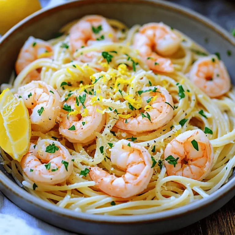 To make Lemon Garlic Shrimp Linguine, you need the following: - 8 oz linguine pasta - 1 lb large shrimp, peeled and deveined - 4 cloves garlic, minced - 1 lemon (zested and juiced) - 1/4 cup extra virgin olive oil - 1/2 teaspoon red pepper flakes (optional) - Salt and freshly ground pepper to taste - 1/4 cup fresh parsley, chopped - Grated Parmesan cheese for serving (optional) These ingredients come together to create a bright and zesty dish. You can add some ingredients for even more taste: - Fresh basil for a sweet touch - A splash of white wine for depth - Cherry tomatoes for a pop of color These options can enhance the dish and add your personal flair. If you have any dietary needs, you can make these swaps: - Use gluten-free pasta instead of linguine for a gluten-free option. - Swap shrimp with chicken or tofu if you prefer. - Use olive oil substitutes like avocado oil for a different flavor. These changes keep the dish tasty while meeting your needs. Start by boiling water in a big pot. Add a good amount of salt to the water. This helps the pasta taste great. Once the water is bubbling, add 8 oz of linguine. Cook it according to the package instructions. You want it to be al dente, which means it should still have a little bite. After cooking, drain the pasta but keep 1/2 cup of the water. Set the drained linguine aside for later. Now, grab a large skillet and put it on medium heat. Add 1/4 cup of extra virgin olive oil. Once it's warm, toss in 4 cloves of minced garlic and 1/2 teaspoon of red pepper flakes if you like some spice. Cook for about 1 minute. Be careful not to burn the garlic. It should smell really good. Next, add 1 lb of peeled and deveined shrimp. Season with salt and pepper. Cook the shrimp for 2-3 minutes on each side. They will turn pink and opaque when done. Once the shrimp are ready, it’s time to add flavor. Zest and juice 1 lemon, then pour both into the skillet. Now, add the cooked linguine and mix everything together well. If it looks dry, add a little of the reserved pasta water. Keep adding until it reaches a nice, smooth consistency. Finally, stir in 1/4 cup of fresh chopped parsley. Taste and adjust the seasoning if needed. Serve the dish with a sprinkle of Parmesan cheese and a lemon wedge on the side. Enjoy your meal! When picking shrimp, look for a few key things. Choose shrimp that smell fresh, not fishy. The shells should be firm and shiny. If possible, buy shrimp that is wild-caught. They often taste better than farmed shrimp. Size matters too; I prefer large shrimp for this dish. They cook quickly and have a nice bite. Cooking linguine just right is crucial. Start with plenty of salted water. Bring it to a boil before adding the pasta. Follow the package instructions for timing. You want it al dente, which means firm to the bite. Remember to save some pasta water! It helps combine the sauce later. If you overcook the pasta, it will become mushy, and that's not what we want. Seasoning makes all the difference. Use fresh garlic, as it adds a bold flavor. I love adding red pepper flakes for a little kick. Adjust the salt and pepper to your taste. Don’t forget the lemon juice and zest; they give a bright and fresh taste. Finally, adding fresh parsley at the end brightens the dish visually and in flavor. This simple step elevates your meal! {{image_2}} You can easily add spinach to your lemon garlic shrimp linguine. Spinach adds a nice touch of color and freshness. To do this, add about 2 cups of fresh spinach to the skillet just before tossing in the pasta. The heat will wilt the spinach. This makes the dish more nutritious without changing the flavor much. Tomatoes can bring a burst of flavor to your dish. I recommend using cherry tomatoes, as they are sweet and juicy. Halve them and add them to the skillet after cooking the shrimp. Sauté them for about two minutes until they soften. This will add a fresh, tangy taste to your lemon garlic shrimp linguine. For a gluten-free option, swap the linguine with gluten-free pasta. There are many great choices made from rice, corn, or legumes. Cook them according to the package instructions. The same lemon garlic shrimp sauce will work well with these alternatives. You won’t lose any flavor or enjoyment with this swap. Store leftover lemon garlic shrimp linguine in an airtight container. It keeps well in the fridge for up to three days. Make sure it cools down before sealing. This step helps avoid extra moisture. To reheat, place the pasta in a skillet over low heat. Add a splash of water or olive oil to keep it moist. Stir gently for about five minutes until warm. You can also use the microwave; just cover it to trap steam. For long-term storage, freeze the linguine in a freezer-safe container. It can last up to three months. Be sure to separate the shrimp and pasta if possible. This helps maintain texture. When ready to eat, thaw in the fridge overnight and reheat as mentioned. Yes, you can use frozen shrimp. Just make sure to thaw them first. You can do this by placing the shrimp in cold water for about 15-20 minutes. Once thawed, peel and devein them if needed. Frozen shrimp may take a minute longer to cook. Keep an eye on them until they turn pink and opaque. If you don’t have linguine, don’t worry! You can use spaghetti, fettuccine, or even penne. Just adjust the cooking time based on the pasta type. Each pasta shape brings a unique texture, so feel free to experiment. To add spice, just sprinkle in more red pepper flakes. You can add a bit more than the 1/2 teaspoon called for. If you enjoy heat, consider adding a dash of hot sauce when you mix everything. This will give your dish a delightful kick! This blog post covered how to make a tasty shrimp linguine. We examined the key ingredients, tips for cooking, and variations to try. I shared ways to store leftovers and answered common questions. You now have the tools to create a delicious meal. Enjoy experimenting with flavors and make this dish your own. Cooking can be fun and rewarding. Dive in and impress yourself with your cooking skills!