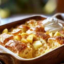 - 4 cups stale brioche or challah bread, torn into pieces - 3 medium apples, peeled and diced (Granny Smith or Honeycrisp work well) - 4 large eggs - 2 cups whole milk - 1 cup heavy cream - 1 cup brown sugar - 1 teaspoon vanilla extract - 1 teaspoon cinnamon - ½ teaspoon nutmeg - Pinch of salt - 1 cup caramel sauce (store-bought or homemade) - Additional caramel for drizzling (optional) - Whipped cream for serving (optional) I love using stale brioche or challah for this recipe. These types of bread soak up the custard well. Granny Smith apples add a nice tartness, while Honeycrisp gives a sweet crunch. Both work perfectly here. The combination of heavy cream and whole milk makes the pudding rich and creamy. If you need a dairy-free option, try almond milk or oat milk instead of whole milk. You can use coconut cream as a substitute for heavy cream. For a vegan version, replace eggs with flax eggs and use plant-based milk and cream. Adjust the sugar if you want it less sweet. Start by gathering all your ingredients. You need: - 4 cups stale brioche or challah bread, torn into pieces - 3 medium apples, peeled and diced (Granny Smith or Honeycrisp work well) - 4 large eggs - 2 cups whole milk - 1 cup heavy cream - 1 cup brown sugar - 1 teaspoon vanilla extract - 1 teaspoon cinnamon - ½ teaspoon nutmeg - Pinch of salt - 1 cup caramel sauce (store-bought or homemade) - Additional caramel for drizzling (optional) - Whipped cream for serving (optional) Grease a 9x13 inch baking dish with butter or cooking spray. This helps prevent sticking. In a large bowl, mix the torn bread and diced apples. Add cinnamon, nutmeg, and a pinch of salt. Stir gently to combine. In a separate bowl, whisk together the eggs, whole milk, heavy cream, brown sugar, and vanilla extract. Mix well until it is smooth. Pour the egg mixture over the bread and apples. Use a spatula to press the bread down gently. Make sure every piece gets soaked. Let it sit for about 15 minutes. This allows the bread to soak up all the flavors. Drizzle half of the caramel sauce over the mixture. Gently fold it in without breaking the bread too much. Pour the mixture into the prepared baking dish. Spread it evenly with the spatula. Drizzle the remaining caramel sauce on top. Preheat your oven to 350°F (175°C). Bake the pudding for 45-50 minutes. It is done when the top is golden and a knife inserted in the center comes out clean. Remove the dish from the oven and let it cool for 10 minutes. This helps set the pudding for easier serving. Enjoy your delicious creation! For the best caramel apple bread pudding, choose the right bread. I like using stale brioche or challah. Both breads soak up the custard well. Their sweet, rich flavor makes the pudding taste great. You can also try French bread for a chewier texture. Just make sure it’s stale, as fresh bread can get mushy. To get the best flavor, evenly distribute the apples. I recommend peeling and dicing your apples first. Use Granny Smith for tartness or Honeycrisp for sweetness. When mixing, gently fold the apple pieces with the bread. This way, every bite has apples. You can also layer apples between the bread pieces if you want more apple flavor. Drizzling caramel can make your bread pudding shine. Heat the caramel sauce slightly to make it easier to pour. You can warm it in the microwave for about 10-15 seconds. Use a spoon to drizzle it over the top. Start from one side and move to the other. This way, you get a nice, even drizzle. If you want to add more flair, try using a squeeze bottle for control. {{image_2}} You can add nuts or dried fruits to your bread pudding. Walnuts or pecans add a nice crunch. Dried cranberries or raisins bring sweetness. Mix about a cup of your choice into the bread and apple mix. This adds texture and flavor to every bite. Spices can make your bread pudding even better. Try adding a pinch of ginger for warmth. You can also add cloves for a deeper taste. Adjust spice amounts to fit your taste. A hint of cardamom can make it special. Experiment with your favorite spices for a unique twist. While caramel sauce shines, other sauces can work well too. A warm vanilla sauce adds creaminess. Chocolate sauce offers a rich, sweet flavor. A fruit sauce can brighten the dish. Consider a berry or apple sauce for added depth. Try mixing sauces for fun flavor combinations. After enjoying your Caramel Apple Bread Pudding, store any leftovers in an airtight container. Place it in the fridge for up to three days. Make sure to cool it completely before sealing the container. This helps keep the pudding fresh and tasty. To reheat the pudding, slice a portion and place it on a microwave-safe plate. Cover it with a damp paper towel to keep it moist. Heat it in the microwave for about 30-40 seconds. You can also reheat it in the oven. Preheat the oven to 350°F (175°C). Place the pudding in a baking dish and cover it with foil. Bake for about 15-20 minutes, until warmed through. You can freeze Caramel Apple Bread Pudding for future treats. First, let it cool completely. Cut it into portions and wrap each piece tightly in plastic wrap. Then, place the wrapped pieces in a freezer-safe bag. It can last up to three months in the freezer. To enjoy, thaw it in the fridge overnight before reheating. You can tell when bread pudding is done by checking the top. It should be golden brown. Insert a knife into the center. If it comes out clean, your pudding is ready. If it has wet batter on it, let it bake a bit longer. A good bake time is 45 to 50 minutes at 350°F. Yes, you can make Caramel Apple Bread Pudding ahead of time. You can prepare it the day before and store it in the fridge. Just cover it well to keep it fresh. When ready to bake, take it out and let it sit at room temp for about 30 minutes. Then, bake as directed. This makes it easy for special occasions. If you want to skip heavy cream, you can use half-and-half. This option works well and keeps the pudding rich. Another choice is to use whole milk for a lighter version. If you're looking for dairy-free, try coconut cream. It adds a nice flavor and creaminess. In this post, we explored the key ingredients for Caramel Apple Bread Pudding, along with useful notes and substitutions. I shared step-by-step instructions for preparation, mixing, and baking. You learned tips for choosing the best bread, spreading apples evenly, and drizzling caramel. We also discussed variations, storage tips, and answered common FAQs. Bread pudding is easy to make and fun to customize. With these insights, you can create a warm dessert that your friends and family will love. Enjoy baking and sharing your delicious treat!