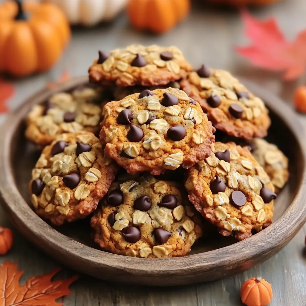 To make these delicious pumpkin oatmeal chocolate chip cookies, gather these key ingredients: - 1 cup pumpkin puree - 1/2 cup brown sugar - 1/4 cup granulated sugar - 1/2 cup unsalted butter, softened - 1 large egg - 1 teaspoon vanilla extract - 1 teaspoon ground cinnamon - 1/2 teaspoon nutmeg - 1/2 teaspoon baking soda - 1/2 teaspoon baking powder - 1/4 teaspoon salt - 1 1/2 cups rolled oats - 1 cup all-purpose flour - 1 cup semi-sweet chocolate chips - 1/2 cup chopped walnuts (optional) Each ingredient plays a role. The pumpkin puree adds moisture and flavor. The sugars bring sweetness. Butter gives richness, while the egg binds everything together. The oats add texture, and the chocolate chips provide that sweet surprise. If you love nuts, the walnuts add crunch. Make sure to have everything measured out before you start! This makes mixing easier and more fun. 1. Preheat your oven to 350°F (175°C) and line a baking sheet with parchment paper. 2. In a large bowl, mix 1 cup of pumpkin puree, 1/2 cup of brown sugar, and 1/4 cup of granulated sugar. Stir until the mix is smooth. 3. Add 1/2 cup of softened unsalted butter. Cream the mixture until it is well combined. 4. Beat in 1 large egg and 1 teaspoon of vanilla extract. Mix until everything is fully blended. 1. In a separate bowl, whisk together 1 teaspoon of ground cinnamon, 1/2 teaspoon of nutmeg, 1/2 teaspoon of baking soda, 1/2 teaspoon of baking powder, and 1/4 teaspoon of salt. This adds flavor and helps the cookies rise. 2. Gradually mix these dry ingredients into your wet mixture. Stir until just combined; do not overmix. 1. Gently fold in 1 1/2 cups of rolled oats, 1 cup of semi-sweet chocolate chips, and 1/2 cup of chopped walnuts if you choose to use them. Make sure they are evenly mixed. 2. Using a spoon or a cookie scoop, drop tablespoon-sized portions of dough onto the prepared baking sheet. Keep them about 2 inches apart. 1. Bake the cookies in your preheated oven for 10 to 12 minutes. Look for golden edges and set centers. 2. Once baked, let the cookies cool on the baking sheet for 5 minutes. Then, transfer them to a wire rack to cool completely. Enjoy the warm, sweet aroma filling your kitchen! - Optimal measuring techniques: Use dry measuring cups for flour and oats. Spoon the flour into the cup, then level it off with a knife. This method keeps your cookies from being too dry. - Importance of room temperature ingredients: Make sure your butter and egg are at room temperature. This helps them blend well, creating a smooth dough. - How to avoid overbaking: Set a timer for 10 minutes. Cookies can bake quickly. Keep an eye on them. They should be golden around the edges but soft in the center. - Signs of doneness: If the edges are light brown and the center looks set, it's time to take them out. They will firm up as they cool. - Presentation ideas for seasonal appeal: Stack the cookies on a rustic plate. Sprinkle a pinch of cinnamon on top. Add mini pumpkins or colorful autumn leaves for a festive touch. - Pairing recommendations for drinks: Enjoy these cookies with warm apple cider or a cup of hot chocolate. The flavors will complement each other nicely. {{image_2}} You can easily change the taste of these cookies. Try using almond flour instead of all-purpose flour. Almond flour makes the cookies nutty and moist. For spice, add a teaspoon of ginger or cloves. This will give your cookies a warm flavor boost. If you need gluten-free cookies, use gluten-free flour. It works well and keeps the taste great. For a vegan option, swap the egg for a flax egg. Mix one tablespoon of flaxseed meal with three tablespoons of water. Let it sit for five minutes to thicken. Want to change your chocolate? Use dark chocolate chips instead of semi-sweet. Dark chocolate adds a rich taste. You can also add other nuts like pecans or almonds. Dried fruits such as cranberries or raisins can bring a sweet surprise in each bite. To keep your pumpkin oatmeal chocolate chip cookies fresh, use an airtight container. This will keep them soft and chewy. You can stack them in layers, separating each layer with parchment paper. This helps avoid sticking. Store them at room temperature for up to one week. If you want them to last longer, consider freezing them. For freezing, you have two options. You can freeze the dough or the baked cookies. To freeze the dough, scoop it into balls and place them on a baking sheet. Freeze for about an hour until firm. Then transfer the dough balls into a zip-top bag. Label the bag and store it in the freezer for up to three months. If you prefer to freeze baked cookies, let them cool completely first. Then, layer them between sheets of parchment in a freezer-safe container. They can last up to three months in the freezer as well. When you're ready to enjoy your cookies, thaw them in the fridge overnight. For baked cookies, you can warm them in the oven at 350°F (175°C) for about 5 minutes. This will bring back that fresh-from-the-oven taste. Can I use canned pumpkin puree? Yes, you can use canned pumpkin puree. It saves time and works well in this recipe. Just make sure it is pure pumpkin, not pumpkin pie filling. How long do these cookies last? These cookies stay fresh for about a week at room temperature. Store them in an airtight container to keep them soft. Can I skip the nuts? Absolutely! You can leave out the nuts, and the cookies will still taste great. They will be just as soft and chewy. Can I reduce sugar without affecting the recipe? You can cut back on sugar. Try reducing it by a quarter cup. The cookies will still be sweet but less sugary. What if my dough is too wet or dry? If your dough is too wet, add a little more flour. If it’s too dry, add a little milk. Adjust slowly until you get the right texture. Nutritional benefits of ingredients These cookies are packed with fiber from oats and pumpkin. Pumpkin adds vitamins A and C, while walnuts add healthy fats. Caloric content per cookie Each cookie has about 100 calories. This number can vary based on the size and added ingredients. Check your measurements for accuracy. You can create delicious pumpkin cookies by using simple steps and fresh ingredients. We covered the list of ingredients needed, the preparation process, and handy tips for baking. Don't forget to explore fun variations and adjustments to fit your taste. Whether you stick to the recipe or make changes, these cookies can be a fall favorite. Store them properly to enjoy them later, or share them with friends. Baking these cookies is not just about flavor; it’s also about fun and creativity!