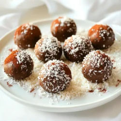 Here’s what you need for your chocolate coconut truffles. This list keeps it simple and fun. - 1 cup unsweetened shredded coconut - 1 cup dark chocolate chips (dairy-free if desired) - 1 cup almond flour (or any nut flour) - 1/2 cup pure maple syrup - 1/4 cup coconut oil, melted - 1 teaspoon vanilla extract - Pinch of sea salt - Cocoa powder for rolling (optional) These ingredients work together to create a rich and creamy delight. The shredded coconut adds texture, while the dark chocolate gives that deep flavor. Almond flour keeps the truffles soft and nutty. Maple syrup sweetens them naturally, and coconut oil helps bind everything. Using vanilla extract enhances the taste. A pinch of sea salt balances the sweetness. Finally, rolling the truffles in extra coconut or cocoa powder adds a lovely finish. Feel free to explore different flavors or adjust based on your taste buds! Start by taking a medium bowl. In it, combine one cup of almond flour, one cup of unsweetened shredded coconut, and a pinch of sea salt. Make sure to mix these dry ingredients well. This step is important as it ensures that the flavors blend nicely. Next, grab a small saucepan. Over low heat, melt one cup of dark chocolate chips and a quarter cup of coconut oil together. Stir the mixture until it becomes smooth and combined. This creates a rich base for your truffles. Once melted, remove the saucepan from the heat and stir in half a cup of pure maple syrup and one teaspoon of vanilla extract until fully mixed. Now, pour the melted chocolate mixture into your bowl with the dry ingredients. Mix it all together until you form a thick, sticky dough. This is where the magic happens! To make the dough easier to handle, chill it in the fridge for about 15 to 20 minutes. Once your dough is chilled, it’s time to shape the truffles. Scoop about a tablespoon of the mixture and roll it into a ball using your hands. You want each ball to be about the size of a teaspoon. Then, roll each truffle in extra shredded coconut or cocoa powder. This gives them a beautiful, tasty coating. Place the rolled truffles on a parchment-lined baking sheet. Repeat this process until all the dough is shaped into truffles. Finally, refrigerate the truffles for at least 30 minutes to set before serving. Refrigerating the dough is key. It helps the truffles hold their shape better. If you skip this step, your dough may be too soft to roll. Chill the dough for about 15-20 minutes. This makes it easier to handle. To avoid stickiness, use wet hands while rolling. This simple trick stops the dough from sticking to your fingers. Another tip is to dust your hands with a little coconut or cocoa powder. Both methods help you shape the truffles with ease. Garnishing your truffles can make them shine. You can roll them in extra shredded coconut for a rustic look. Cocoa powder adds a rich touch, too. For a fancy twist, add edible gold flakes on top. They will impress your guests! When serving, arrange the truffles on a nice plate. Sprinkle some shredded coconut around them for a fun touch. Place them on a dessert table at parties or gatherings. They will be a hit! {{image_2}} You can make these truffles even more fun. Try adding different extracts. Almond extract gives a sweet twist. Mint extract adds a cool touch. Both can change the flavor a lot. Spices can also spice up your truffles. A pinch of cinnamon can warm up the taste. Cocoa powder can deepen the chocolate flavor. Just mix these in when you combine the dry ingredients. These truffles are easy to adapt for everyone. For gluten-free options, just ensure your almond flour is certified gluten-free. It works just as well in this recipe. If you need dairy-free truffles, use dairy-free chocolate chips. They melt perfectly and taste great. You can even swap maple syrup with agave syrup if you prefer. For nut allergies, you can use sunflower seed flour instead of almond flour. This keeps the texture and taste nice. Just check that your chocolate is nut-free, too. To keep your chocolate coconut truffles fresh, store them in the fridge. Place them in an airtight container. This helps protect them from moisture and strong smells. When stored this way, they can last for about one week. If you want to enjoy them later, make sure they are fully set before storing. You can also layer them with parchment paper to avoid sticking. This simple step keeps them looking nice and tasty! Freezing is a great way to enjoy these truffles later. First, let the truffles set in the fridge for at least 30 minutes. Once set, place them in a single layer on a baking sheet. Freeze them for about one hour. After that, you can transfer them to a freezer-safe bag or container. This way, they will stay fresh for about three months. When you're ready to eat a truffle, take it out and let it thaw in the fridge. This keeps the texture smooth and the flavor rich. Remember, do not refreeze them after they thaw. Enjoy your sweet treat at its best! No-bake chocolate coconut truffles can last up to two weeks in the fridge. To keep them fresh, store them in an airtight container. If you notice them getting dry or hard, they may be past their prime. Always check for any odd smells or changes in texture before eating. Yes, you can use different types of chocolate. Dark chocolate gives a rich flavor and pairs well with coconut. Milk chocolate makes a sweeter truffle. If you prefer, you can also try semi-sweet chocolate. Each type will change the taste slightly, so choose what you like best! If you need a substitute for almond flour, there are several good options. You can use coconut flour, but use less since it absorbs more moisture. Oat flour is another choice and works well. For nut-free options, consider sunflower seed flour or a gluten-free blend. Each substitute will affect the texture, so adjust as needed. These no-bake chocolate coconut truffles are simple and fun to make. We covered the key ingredients and instructions to create these tasty bites. We also shared tips for the best texture and presentation. You can even mix in different flavors or adjust for dietary needs. Enjoy making these treats for yourself or your friends. Your creativity with flavors and presentation will impress everyone. Making truffles is quick, and they taste great. Get started on this delicious journey today!