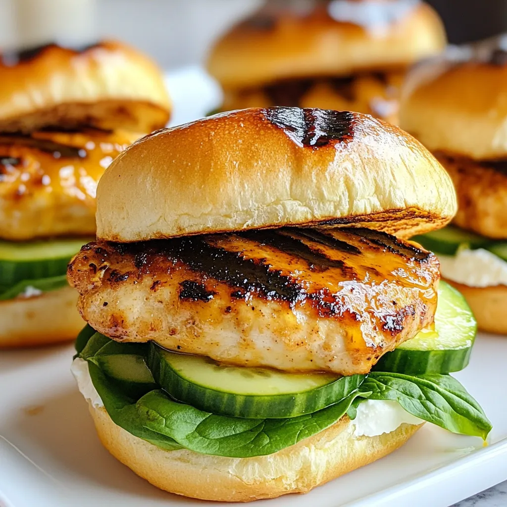 To make these tasty sliders, you need: - 1 lb ground chicken - 1/4 cup pure maple syrup - 1 tablespoon Dijon mustard - 1 teaspoon garlic powder - 1 teaspoon onion powder - Salt and pepper to taste - 8 slider buns - 1 cup baby spinach or arugula - 1/2 cup sliced cucumbers These ingredients come together for a sweet and savory flavor. The ground chicken is light and pairs well with the maple syrup. The mustard adds a nice tang. Garlic and onion powder bring depth to the taste. You can add cream cheese to your sliders for extra creaminess. Spread about 4 tablespoons of cream cheese on the buns. This adds a nice texture and balances the sweetness of the maple syrup. If you can’t find ground chicken, you can use ground turkey or lean beef. Maple syrup can be swapped for honey or agave syrup if needed. For the greens, any leafy greens like lettuce or kale work well. If you don’t have slider buns, use regular burger buns or even lettuce wraps for a low-carb option. {{ingredient_image_1}} To start, grab a large mixing bowl. Add 1 pound of ground chicken to the bowl. Then, pour in 1/4 cup of pure maple syrup. Next, add 1 tablespoon of Dijon mustard. Sprinkle in 1 teaspoon of garlic powder and 1 teaspoon of onion powder. Season with salt and pepper to taste. Mix this all together gently. Be careful not to overwork the meat. You want it just combined for the best texture. Now, take the mixture and form it into small patties. Aim for about the size of your slider buns. You should get around 8 patties from the mixture. Preheat your grill or skillet over medium heat. Once hot, place the chicken patties in and cook them for 5 to 6 minutes on each side. They should be fully cooked and have nice grill marks when done. Next, it’s time to assemble your sliders. If you like, spread a thin layer of cream cheese on the inside of each slider bun. This step is optional but adds a creamy touch. Place a cooked chicken patty on the bottom half of each bun. Top each patty with a few spinach leaves and a few cucumber slices. Finally, cover with the top half of the bun. If you want, drizzle a little extra maple syrup on top or serve it on the side for dipping. Enjoy! To make your sliders perfect, follow these tips: - Use ground chicken. It keeps the sliders moist. - Mix the chicken with the other ingredients gently. This helps avoid tough patties. - Preheat your grill or skillet. A hot surface gives nice grill marks. - Cook the patties for 5-6 minutes on each side. Check for doneness; they should be white inside. - If you want a crispy finish, lightly oil the grill or skillet. How you serve your sliders can impress your guests. Try these ideas: - Use a wooden board to stack the sliders. It adds a rustic look. - Add extra cucumber slices around the sliders. This gives a fresh touch. - You can drizzle a little maple syrup on top. It makes them look even tastier. - Serve with sweet potato fries. This adds color and crunch. Pairing your sliders makes for a great meal. Here are some ideas: - Serve with a fresh salad. Spinach or arugula works well. - A side of coleslaw adds crunch and flavor. - Try a light beer or iced tea as a drink. Both complement the sweetness of the maple. - Add a fruit salad for dessert. It balances the meal with freshness. Pro Tips Use Fresh Ingredients: Always opt for fresh ground chicken and high-quality maple syrup for the best flavor. Don’t Overmix: When combining the ingredients, mix just until combined to keep the patties tender. Patty Size Matters: Make sure the patties are uniform in size for even cooking and to fit the slider buns perfectly. Experiment with Toppings: Feel free to add other toppings like avocado or pickles for an extra flavor boost. {{image_2}} You can change the flavor of your sliders easily. For a spicy kick, add hot sauce or cayenne pepper to the chicken mix. If you want them sweeter, use more maple syrup. You can also mix in different herbs like thyme or basil for a fresh taste. This lets you play with flavors and keep things exciting. If you want a healthier slider, use lean ground chicken instead of regular. This option cuts down on fat while keeping the flavor. You can also swap regular buns for whole wheat buns. This gives you more fiber and nutrients. These small changes make your meal lighter but still tasty. These sliders work great as appetizers or a main meal. For appetizers, make smaller patties and serve them on mini buns. You can add toothpicks for easy handling. For a main course, stack the sliders high and serve with sides like sweet potato fries or a salad. This makes your meal fun and filling. After making these tasty sliders, you may have some left. To store them, let the sliders cool to room temperature. Place them in an airtight container. This keeps them fresh in your fridge for up to three days. If you have extra sauce, store it separately to avoid soggy buns. When you're ready to enjoy leftovers, reheating is key. Use a skillet over medium-low heat. This helps keep the sliders moist. Heat them for about 3-4 minutes on each side. You can also use a microwave if you’re in a hurry. Just cover them with a damp paper towel to keep them from drying out. Heat for about 30 seconds at a time until warm. If you want to save sliders for later, freezing is a great option. Wrap each slider tightly in plastic wrap. Then, place them in a freezer bag. This way, they can last up to three months. When you're ready to eat, thaw them in the fridge overnight. Then, reheat as mentioned above. Enjoy your homemade sliders anytime! Maple Glazed Chicken Sliders last about 3 to 4 days in the fridge. Make sure to store them in an airtight container. This keeps the sliders fresh and tasty. If you want to enjoy them longer, consider freezing them. Yes, you can use other meats like turkey or beef. Just adjust the cooking time based on the meat you choose. Ground turkey works well with the maple glaze. It still gives that sweet and savory taste you love. You can serve these sliders with sweet potato fries or a fresh salad. A side of crunchy pickles also pairs nicely. If you want a fun twist, add some coleslaw for extra crunch. These sides enhance the meal and add variety. No, the cream cheese is optional. It adds a creamy texture, but you can skip it if you want. The sliders are still delicious without it. You might want to try spreading some avocado or hummus instead for a different flavor. In this post, I covered making delicious maple glazed chicken sliders. I shared key ingredients, cooking steps, and helpful tips. You learned about tasty variations and smart storage options. These sliders blend flavor and fun, making them a perfect meal or snack. Try new ingredients or serve them in creative ways. Enjoy the process, and let your taste buds lead the way. Keep experimenting to find your favorite version of these tasty sliders.