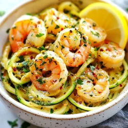 - 2 medium zucchinis, spiralized into zoodles - 1 lb (450g) shrimp, peeled and deveined - 4 tablespoons unsalted butter - 4 cloves garlic, minced - 1 tablespoon lemon juice - 1 teaspoon red pepper flakes (adjust to taste) - Salt and black pepper to taste - 2 tablespoons fresh parsley, chopped - Grated Parmesan cheese, for serving (optional) You can swap zucchini for summer squash if you wish. It works well too. If you want a different protein, try chicken or scallops. For a dairy-free option, skip the Parmesan cheese or use a plant-based substitute. If garlic is not your thing, shallots offer a milder taste that can work nicely. You can also use olive oil instead of butter for a lighter feel. This dish is keto-friendly. Zoodles replace traditional pasta, keeping carbs low. It’s also gluten-free since it contains no wheat products. The dish is light yet filling, making it a great choice for a healthy meal. You can easily adjust spice levels to fit your taste. Just remember to check that your shrimp is sustainably sourced for a more eco-friendly option. {{ingredient_image_1}} To start, I grab two medium zucchinis. I use a spiralizer to turn them into zoodles. If you don’t have a spiralizer, a vegetable peeler will work, too. You just need to make thin ribbons. After making the zoodles, I set them aside in a bowl. This step is easy and fun! Now, I take a large skillet and place it over medium heat. I add 2 tablespoons of unsalted butter to the pan. Once it melts, I add 1 pound of shrimp. I season them with salt, black pepper, and red pepper flakes. I cook the shrimp for 2-3 minutes on each side. They should turn pink and opaque. When cooked, I remove the shrimp from the skillet and set them aside. In the same skillet, I add the remaining 2 tablespoons of butter. After it melts, I toss in 4 minced garlic cloves. I sauté them for about 30 seconds until they smell great. Next, I add the zoodles back into the skillet and toss them in the garlic butter. I cook them for 2-3 minutes. I want them tender but still firm, so I watch them closely. After the zoodles are cooked, I return the shrimp to the skillet. I also add 1 tablespoon of lemon juice. I stir everything together for about a minute. It’s important to ensure everything is heated through. I taste and adjust the seasoning if needed. Once everything is ready, I take the skillet off the heat. I sprinkle chopped fresh parsley on top for color and flavor. If I want to make it extra special, I add grated Parmesan cheese. This dish looks beautiful and tastes amazing, ready to serve right away! Cook shrimp just right for the best taste. I recommend cooking them for 2-3 minutes on each side. They should turn pink and opaque. Overcooking makes them tough, so stay close to your skillet. If you see them curling, they are done. Always taste one to check! For zoodles, you want a firm and crunchy texture. Spiralize your zucchinis right before cooking. This keeps them fresh and prevents sogginess. When cooking, toss the zoodles for only 2-3 minutes. This way, they stay tender but do not lose their bite. If you want a softer zoodle, cook for a bit longer, but watch closely. You can play with the flavors to suit your taste. Add more red pepper flakes for heat. A squeeze of lemon brightens the dish. You can also mix in fresh herbs like basil or cilantro for a twist. Don’t forget salt and pepper; they make a big difference. For a creamy touch, sprinkle grated Parmesan cheese on top. Enjoy customizing your garlic butter shrimp zoodles! Pro Tips Use Fresh Shrimp: For the best flavor and texture, opt for fresh shrimp rather than frozen. If using frozen, ensure they are completely thawed and patted dry before cooking. Adjust Zoodle Cooking Time: Zoodles cook quickly, so keep an eye on them to prevent mushiness. Aim for a tender yet firm texture for the best bite. Add a Splash of Wine: For an extra depth of flavor, consider adding a splash of white wine to the skillet after sautéing the garlic. Let it reduce for a minute before adding the zoodles. Garnish Creatively: Enhance presentation and flavor by garnishing with lemon zest or toasted pine nuts along with the parsley before serving. {{image_2}} Want to add some heat? You can make spicy garlic butter shrimp zoodles. Just increase the red pepper flakes to two teaspoons. You can also add some sliced jalapeños for an extra kick. This spice pairs well with the rich garlic butter. Your taste buds will love the contrast. If you enjoy creamy dishes, try adding heavy cream. After cooking the shrimp, pour in half a cup of cream. Stir it with the garlic butter before adding the zoodles. The cream makes the dish rich and smooth. You can also add a sprinkle of nutmeg for warmth. This version is perfect for a cozy night in. To boost nutrition, add more veggies. Try bell peppers, spinach, or cherry tomatoes. Just chop them up and toss them in with the zoodles. Cook them until they’re tender. This not only adds color but also enhances the flavor. You’ll enjoy a well-rounded meal while getting your vitamins. To keep your garlic butter shrimp zoodles fresh, store them in an airtight container. Place the leftovers in the fridge within two hours of cooking. They will stay good for about two days. Make sure to separate the shrimp from the zoodles if possible. This helps maintain texture. When you're ready to eat the leftovers, reheat them gently. You can use a skillet over medium heat. Add a splash of water or broth to keep them moist. Heat for about five minutes, stirring often. This keeps the shrimp tender and the zoodles from getting mushy. You can also use a microwave. Place the zoodles and shrimp in a microwave-safe dish, cover it, and heat for one to two minutes. If you want to freeze garlic butter shrimp zoodles, it’s best to freeze them without the shrimp. Cooked shrimp does not freeze well. Once the zoodles are cool, place them in a freezer bag. Squeeze out as much air as possible before sealing. They can last in the freezer for up to three months. When you’re ready to use them, thaw in the fridge overnight and reheat as mentioned above. Enjoy your meal! Zoodles are zucchini noodles. They are a fun, healthy swap for pasta. To make zoodles, you spiralize zucchini. You can use a spiralizer or a vegetable peeler. Cut the zucchini into thin strips. These strips will look like noodles. Zoodles are low in carbs and calories. They add a fresh taste to meals. Yes, you can use frozen shrimp. Just make sure to thaw them first. Place them in the fridge overnight or run them under cold water. Once thawed, peel and devein if needed. Using frozen shrimp can save time. They still taste great when cooked in garlic butter. Store leftover garlic butter shrimp zoodles in an airtight container. Keep them in the fridge for up to two days. When you reheat, add a splash of water. This keeps the zoodles from getting too dry. However, they might lose some crispness when reheated. Garlic butter shrimp zoodles pair well with many sides. A simple green salad adds freshness. You can also serve garlic bread for a crunchy contrast. If you want more veggies, try steamed broccoli or asparagus. For a light meal, serve with a glass of white wine. In this post, we explored how to create tasty garlic butter shrimp zoodles. We covered key ingredients, cooking steps, and variations to suit your taste. I shared tips to perfect your shrimp and zoodles, along with storage advice. Remember, cooking is about experimenting. Don’t hesitate to adjust flavors or try new ingredients. Enjoy your meal and have fun in the kitchen!