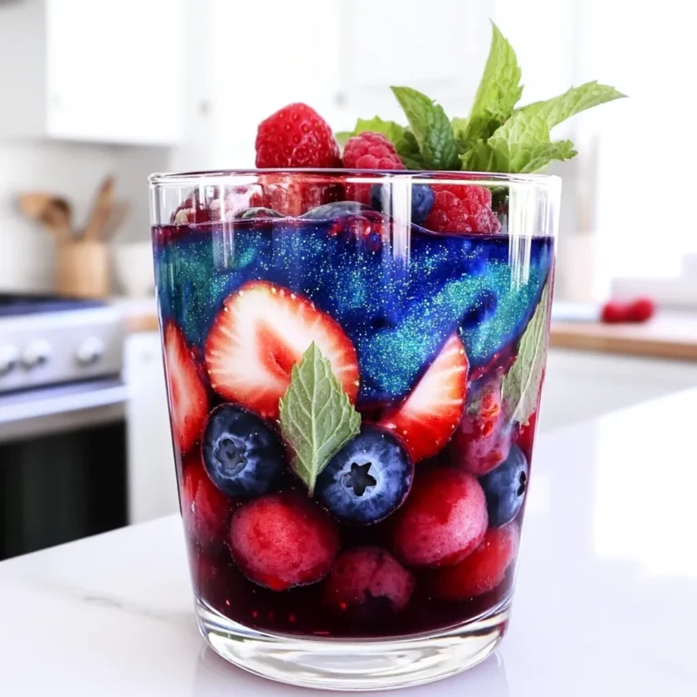 To create the Galaxy Summer Mocktail, gather these tasty ingredients: - 1 cup sparkling water - 1/2 cup coconut water - 1/4 cup blue spirulina or butterfly pea flower - 1/4 cup fresh lime juice - 1/2 cup mixed berries (strawberries, blueberries, raspberries) - 1 tablespoon agave syrup (optional for sweetness) - Ice cubes - Edible glitter (optional for a galaxy effect) - Fresh mint leaves for garnish Each ingredient plays a role in making this drink stunning and delicious. Sparkling water adds fizz, while coconut water brings a tropical touch. Blue spirulina or butterfly pea flower gives a beautiful color. Fresh lime juice adds a zesty kick, and mixed berries offer sweetness. Agave syrup, if you choose to use it, gives extra sweetness. Ice cubes keep your drink cool, and edible glitter makes it sparkle like the galaxy. Fresh mint leaves add a nice aroma and a pop of green. First, gather your mixed berries. I love using strawberries, blueberries, and raspberries for color and taste. In a blender, add the berries with fresh lime juice. If you want it sweeter, include a tablespoon of agave syrup. Blend this mixture until it's smooth. Next, strain the berry puree through a fine mesh sieve. This step removes any seeds and leaves you with a silky texture. Take a separate container for this step. Mix the blue spirulina with coconut water in it. Stir until the spirulina dissolves. You should see a bright blue color forming. This mixture adds a fun twist and makes the drink look out of this world. In a large pitcher, combine the sparkling water with the coconut water mixture. Stir gently to blend them. Now, fill your glasses with ice cubes. Pour the berry puree over the ice, filling each glass about one-third full. For the next layer, slowly pour the sparkling coconut water mixture over the back of a spoon. This helps create beautiful layers, making your drink look stunning. If you like, sprinkle a pinch of edible glitter on top for a sparkly galaxy effect. Finally, add fresh mint leaves for a pop of color and aroma. Enjoy your beautiful Galaxy Summer Mocktail! To create stunning layers in your Galaxy Summer Mocktail, pour slowly. Use the back of a spoon to help. This technique spreads the liquid gently, making it easier to keep layers separate. Start with the berry puree at the bottom. Then, pour the sparkling coconut water mixture over the spoon. This way, you get a beautiful visual effect. You can adjust the sweetness of your mocktail easily. If you want it sweeter, add more agave syrup. Agave syrup blends well and gives a nice touch. If you prefer, try other sweeteners like honey or maple syrup. Just remember to use less, as these can be sweeter than agave. For a galaxy look, sprinkle edible glitter on top. It adds sparkle and excitement. You can also use fresh mint leaves as a garnish. They add a pop of color and a fresh aroma. Place a few mint leaves on the drink for a lovely touch. These small details will impress your guests and make the drink feel special. {{image_2}} You can change the mixed berries in your mocktail. Try using blackberries, raspberries, or even cherries. Each berry adds a unique taste. Tropical fruits can also spice up your drink. Think about using mango or pineapple for a fruity twist. These fruits bring a fresh flavor and can create a fun summer vibe. To change the look of your mocktail, switch blue spirulina for butterfly pea flower. This flower gives a bright blue hue, too. You can also layer different colored juices for a stunning effect. Try orange juice or beet juice for a pop of color. The layers make your drink look like a galaxy. If you want to change the fizz, use flavored sparkling waters. Options like lime, raspberry, or coconut can add fun flavors. You can also add a splash of juice for more taste. A bit of cranberry juice can add a tart twist. These changes keep your mocktail exciting and unique. To store mixed berry puree, keep it in an airtight container. It lasts up to three days in the fridge. For the drink itself, the layers may separate over time. If you want to keep it fresh, store each component separately. Always use fresh berries for the best taste. Look for bright colors and firm texture. Coconut water can last about a week after opening. Make sure to seal it well to keep it fresh. You can prepare the berry puree and blue mixture ahead of time. Store them in the fridge for easy access. Assemble your mocktails right before serving. This keeps your drink looking great and tasting fresh. To serve Galaxy Summer Mocktails, choose tall, clear glasses. This lets you show off the layers. I love using a stemless wine glass for a nice touch. Make sure to chill your glasses in the fridge. Chilled glasses keep the drinks cold longer, which is perfect for hot days. You can prepare parts of the mocktail ahead of time. Store the berry puree in the fridge for up to two days. Keep the coconut water mix separate until you are ready to serve. When it’s time, mix the drinks and pour them into the prepared glasses. This keeps the layers looking great. Yes! You can make herbal or spicy versions too. Try adding fresh basil or mint leaves for a twist. Use flavored syrups like ginger or hibiscus instead of berries. This gives you a new taste while keeping it fun. Get creative with your flavors! This blog post guided you through making a refreshing Galaxy Summer Mocktail. We covered the key ingredients, like sparkling water and fresh berries, and provided easy steps for preparation. You learned tips for great layers and flavor adjustments. You can even explore fun variations with different fruits and colors. Remember, making this mocktail can be simple and creative. Enjoy crafting your unique drink, and share with friends for a burst of summer fun!