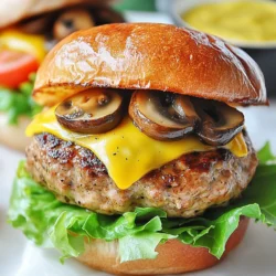 To make delicious Mushroom Swiss Turkey Burgers, you need just a few simple ingredients. Here’s what you will need: - 1 lb ground turkey - 1 cup mushrooms, finely chopped - 1/2 cup Swiss cheese, shredded - 1/4 cup breadcrumbs - 1 tablespoon Worcestershire sauce - 1 clove garlic, minced - 1 teaspoon onion powder - Salt and pepper to taste - 4 whole wheat burger buns - Lettuce leaves, for serving - Sliced tomatoes, for serving - Mustard or your favorite condiment These ingredients work together to create a juicy, flavorful burger. Ground turkey gives you a lean protein base. Finely chopped mushrooms add moisture and a rich, earthy flavor. Swiss cheese melts perfectly over the turkey, making each bite creamy and savory. Breadcrumbs help bind the mixture, so the patties hold their shape while cooking. Worcestershire sauce adds a nice umami kick. Garlic and onion seasoning brighten the flavor profile. Whole wheat burger buns offer a hearty touch, while lettuce and tomatoes add freshness. You can choose mustard or any condiment you like to complete your burger. This mix of ingredients will surely impress your family and friends! {{ingredient_image_1}} First, heat a drizzle of olive oil in a skillet over medium heat. Add the finely chopped mushrooms. Sauté them for about 5 minutes. You want them to soften and lose most of their moisture. Once done, remove the mushrooms from heat and let them cool slightly. In a large mixing bowl, combine the ground turkey and the cooled mushrooms. Add the shredded Swiss cheese, breadcrumbs, Worcestershire sauce, minced garlic, onion powder, salt, and pepper. Mix everything well. Make sure all ingredients are evenly combined. Once mixed, divide the mixture into four equal parts. Shape each part into a burger patty. Now it's time to cook! Preheat your grill or a non-stick skillet over medium heat. Place the turkey patties on it. Cook them for 5-6 minutes on each side. You want the internal temperature to reach 165°F (75°C) and the patties to be golden brown. In the last minute of cooking, place a slice of Swiss cheese on each patty. Let it melt while the burgers finish cooking. To make the best mushroom Swiss turkey burgers, start by ensuring even cooking. Shape the patties evenly. This helps them cook at the same rate. Make them about ¾ inch thick. Thicker patties take longer to cook, while thinner ones can dry out. Enhancing flavor with spices is key to a juicy burger. Use onion powder and garlic for a savory touch. You can also add paprika or even a pinch of cayenne for a kick. A little salt and pepper elevate the taste, so don’t skip them. If you have leftover burgers, proper refrigeration helps keep them fresh. Place the cooled burgers in an airtight container. They can last up to three days in the fridge. Make sure they cool down first to avoid condensation inside the container. For reheating tips, use a skillet on low heat. This keeps the burger moist. You can also microwave them, but this may dry them out. If you want a crispy texture, heat them in the oven at 350°F for about 10 minutes. Enjoy your leftovers just like the first bite! Pro Tips Fresh Mushrooms are Key: Use fresh mushrooms for the best flavor. Dried mushrooms can alter the texture and moisture content of your burgers. Don’t Overmix: When combining ingredients, mix just until combined. Overmixing can make the burgers tough. Rest the Patties: Let the cooked patties rest for a few minutes before serving. This allows the juices to redistribute, making for a juicier burger. Experiment with Seasonings: Feel free to customize the seasoning blend. Adding herbs like thyme or spices like smoked paprika can enhance the flavor profile. {{image_2}} You can switch the ground turkey for ground chicken or beef. Ground chicken gives a lighter taste. Beef adds a rich flavor that many love. Each option changes the burger's taste and texture. For cheese, try different types like cheddar or pepper jack. Cheddar brings a sharpness that contrasts well with mushrooms. Pepper jack adds a spicy kick. Experiment with your favorites to find the best combo! You can boost the flavor by adding spices. Try paprika for a smoky note. Cumin gives a warm, earthy taste. A sprinkle of cayenne can bring heat if you like it spicy. For toppings, think outside the box. Add avocado for creaminess. Crispy bacon adds crunch and flavor. You can also use pickles for tang. Customize your burger to match your mood! To keep your mushroom Swiss turkey burgers fresh, store them in the fridge. Place the burgers in an airtight container. Make sure to separate layers with parchment paper. This helps prevent sticking. They stay fresh for up to three days. If you want to freeze the patties, wrap each one in plastic wrap. Place them in a freezer bag or container. They can last up to three months in the freezer. Just label the bags with the date. Cooked mushroom Swiss turkey burgers last about three days in the fridge. Store them in the same airtight container. Before eating, always check for signs of spoilage. Watch for changes in color or a sour smell. If the burger feels sticky or slimy, it’s best to throw it away. Always prioritize safety when it comes to food! To ensure your turkey burgers are safe, check the internal temperature. It should reach 165°F (75°C). Use a meat thermometer for accuracy. This temperature kills harmful bacteria. You can also look for visual clues. The burgers should be golden brown on the outside. When you cut into them, the juices should run clear. There should be no pink meat inside. Yes, you can use different buns for these burgers! Whole wheat buns are tasty, but feel free to get creative. You might try brioche or sourdough for a richer flavor. If you need gluten-free options, use lettuce wraps or gluten-free buns. They will still hold the burger and toppings well. Great sides enhance your burger meal. Try sweet potato fries or classic potato wedges. They add a crunchy texture. You can also serve a fresh salad. A simple green salad with a light vinaigrette works well. Roasted vegetables make a nice pairing, too. They add color and flavor to your plate. This post covered how to make tasty Mushroom Swiss Turkey Burgers. We explored ingredients like ground turkey, mushrooms, and cheese. I shared step-by-step instructions for cooking, storage tips, and variations. Don't hesitate to try new flavors or swaps. Store leftovers properly for later enjoyment. Enjoy making these burgers your own. Happy cooking!