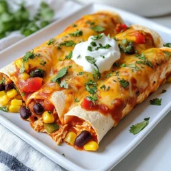 For these high protein chicken enchiladas, you need a mix of tasty ingredients. Here’s what you will use: - 2 cups cooked chicken, shredded - 1 cup black beans, drained and rinsed - 1 cup green bell pepper, diced - 1 cup corn kernels (fresh or frozen) - 1 cup low-fat cottage cheese - 1 cup shredded low-fat cheese (like Monterey Jack or Cheddar) - 1/2 cup Greek yogurt (for topping) - 1 cup enchilada sauce (store-bought or homemade) - 8 whole wheat tortillas - 2 teaspoons cumin - 1 teaspoon chili powder - Salt and pepper to taste - Fresh cilantro, chopped (for garnish) These ingredients work together to create a balanced meal. You get protein from the chicken and beans, while the veggies add vitamins. The shredded chicken and black beans are the stars of this dish. They pack a protein punch. Chicken provides lean protein, which helps build muscles. Black beans also add fiber, making your meal filling. Cottage cheese and shredded cheese boost the protein even more. This dish is perfect for anyone needing a protein boost. You can add more flavor and texture with optional ingredients. Consider adding: - Chopped onions for sweetness - Jalapeños for heat - Spinach or kale for extra greens - Avocado for creaminess Feel free to get creative with these add-ins. They can make your enchiladas even more delicious and nutritious. {{ingredient_image_1}} Start by cooking your chicken if it’s not already done. I find that shredded chicken works best. You can use rotisserie chicken for even less work. In a large bowl, mix together the shredded chicken, black beans, diced green bell pepper, and corn. Add in the low-fat cottage cheese, cumin, chili powder, salt, and pepper. Make sure every ingredient gets blended well. This mix gives your enchiladas great flavor and keeps them high in protein. Grab a whole wheat tortilla and lay it flat. Spoon a good amount of the chicken mixture into the center. Roll the tortilla tightly and place it seam-side down in a greased 9x13 inch baking dish. Repeat this for each tortilla until you use up all the filling. This step is where your enchiladas start to take shape and look inviting. Preheat your oven to 375°F (190°C). Pour the enchilada sauce evenly over all the rolled tortillas. Make sure they are well covered to keep them moist. Sprinkle the shredded low-fat cheese on top. Cover the dish with aluminum foil to avoid sticking. Bake for 20 minutes, then remove the foil. Bake for another 10 to 15 minutes until the cheese is melted and bubbly. Let the enchiladas sit for a few minutes after baking. This resting time helps the flavors settle. Enjoy them warm with a dollop of Greek yogurt and a sprinkle of fresh cilantro. To boost protein in your chicken enchiladas, add more high-protein items. You can mix in extra beans or use lean turkey instead of chicken. Cottage cheese is already a great choice, but you can also try ricotta for a creamy texture. Greek yogurt on top adds protein and a tangy flavor. For more flavor, try adding spices like paprika or smoked paprika. Fresh lime juice brightens the dish and adds a zesty kick. You could also toss in jalapeños for heat or fresh herbs for freshness. Consider adding a sprinkle of cumin or coriander to deepen the taste. Don't overfill your tortillas; they can break. Make sure to seal them tightly, or they may open during baking. Avoid using too much enchilada sauce, as it can make the dish soggy. Lastly, remember to let the enchiladas cool before serving. This helps the flavors meld beautifully. Pro Tips Prep Ahead: Prepare the filling a day in advance and refrigerate it. This saves time on the day you plan to bake the enchiladas. Spice it Up: Adjust the level of cumin and chili powder to your taste. Add a pinch of cayenne pepper for an extra kick! Cheese Options: Experiment with different types of low-fat cheese such as pepper jack for a spicy twist or mozzarella for a milder flavor. Freezing Tips: These enchiladas freeze well. Assemble them without the sauce, cover tightly, and freeze. When ready to bake, add sauce and adjust cooking time. {{image_2}} You can easily make these enchiladas vegetarian. Replace the chicken with extra beans or lentils. Use a mix of black beans and chickpeas for texture. You can also add more vegetables, like zucchini or mushrooms. These swaps keep the protein high and flavor rich. The sauce you choose can change the dish's taste. You can use green enchilada sauce for a fresh twist. Red sauce gives a deeper flavor. For cheese, try using pepper jack for some heat. Mozzarella also melts well and adds creaminess. While whole wheat tortillas are great, you have options. Corn tortillas are gluten-free and add a nice flavor. Spinach or cauliflower wraps can be fun and colorful. Choose a tortilla that fits your diet and tastes. After you enjoy your high protein chicken enchiladas, store the leftovers in a sealed container. They can last in the fridge for up to three days. Make sure you let them cool before sealing. This keeps the enchiladas fresh and tasty. You can freeze enchiladas for a quick meal later. Wrap each enchilada tightly in plastic wrap or foil. Place them in a freezer-safe bag. These enchiladas can stay in the freezer for up to three months. When you are ready to eat, just thaw them in the fridge overnight before reheating. To reheat, preheat your oven to 350°F (175°C). Place the enchiladas in a baking dish. Cover them with foil to keep them moist. Heat for about 20 minutes. If you want them crispy, remove the foil for the last 5 minutes. You can also microwave them. Heat for about 1-2 minutes on a microwave-safe plate. Make sure they are hot all the way through. Serve warm with Greek yogurt and fresh cilantro. Enjoy! These enchiladas pack a protein punch. The main source is the chicken. Each serving gives you lean protein for muscle and energy. I also add black beans and cottage cheese. Black beans add fiber and protein. Cottage cheese offers creamy texture and more protein. Together, these ingredients make a healthy meal. Yes, you can easily make these enchiladas dairy-free. Swap out cottage cheese for dairy-free alternatives. Use cashew cream or tofu for a similar texture. For cheese, try dairy-free shreds made from nuts or soy. Greek yogurt can be replaced with a plant-based yogurt. These swaps keep the dish tasty and creamy. Adjusting spice is simple. If you like mild flavors, reduce or skip the chili powder. You can also use sweet bell peppers for less heat. For more spice, add jalapeños or a dash of hot sauce. Taste as you go to find your perfect level. Enjoy the flavors that suit your palate! This blog post covered high-protein enchiladas from start to finish. We looked at key ingredients, from protein sources to tasty optional add-ins. You learned step-by-step how to prep and bake your dish, along with tips for enhancing flavor. Variations let you switch up sauces and tortillas. We also discussed storage and reheating, plus answered common questions. High-protein enchiladas are easy to make and fun to enjoy. Try them today!