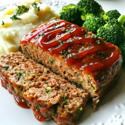 To make a tasty garlic herb turkey meatloaf, you need: - 1 ½ lbs ground turkey - 1 cup breadcrumbs (preferably whole wheat) - 1 small onion, finely chopped - 4 cloves garlic, minced - 2 large eggs - ¼ cup fresh parsley, chopped - 1 teaspoon dried oregano - 1 teaspoon dried thyme - ½ teaspoon salt - ¼ teaspoon black pepper - ½ cup milk (or plant-based milk) - ¼ cup grated Parmesan cheese (optional for added flavor) - ¼ cup ketchup (plus more for topping) These ingredients create a flavorful base for your meatloaf. The turkey provides lean protein, while the herbs add a fresh taste. You can add extra flavor with: - ¼ cup grated Parmesan cheese - More ketchup for topping These optional ingredients enhance the taste and moisture of the meatloaf. Parmesan adds a savory kick, while extra ketchup brings sweetness. If you don't have some ingredients, here are good swaps: - Use ground chicken instead of ground turkey. - Replace breadcrumbs with crushed oats or gluten-free crumbs. - Swap fresh parsley with dried parsley if needed. - Use any milk alternative if you prefer a plant-based option. These substitutes keep your meatloaf tasty and fit your needs. Don't be afraid to get creative with flavors! {{ingredient_image_1}} First, set your oven to 350°F (175°C). This temperature helps cook the meatloaf evenly. Next, take a loaf pan and lightly grease it. You can use cooking spray or olive oil. This step keeps the meatloaf from sticking. Make sure the pan is ready before mixing the ingredients. In a large bowl, combine the ground turkey and breadcrumbs. Add the finely chopped onion and minced garlic next. Then, crack in the two large eggs. Toss in the chopped parsley, dried oregano, dried thyme, salt, and pepper. Pour in the milk to keep the meatloaf moist. Mix everything with your hands or a spatula. Be gentle to avoid overmixing. If you like cheese, fold in the grated Parmesan for extra flavor. Now it’s time to shape the meatloaf. Transfer the mixture into your greased loaf pan. Form it into a loaf shape with your hands. Once shaped, spread a thin layer of ketchup on top. This adds sweetness and keeps it moist. Place the pan in the oven and bake for 55-65 minutes. Use a meat thermometer to check for doneness. The center should reach 165°F (75°C). After baking, let it rest for 10 minutes before slicing. This helps the juices settle for a juicy slice. To keep your meatloaf moist, use a mix of ingredients. Ground turkey is lean, so adding milk helps. The breadcrumbs soak up moisture too. You can also add grated vegetables like zucchini or carrots. They add moisture and flavor without being too heavy. A topping of ketchup before baking adds a sweet glaze that seals in moisture. Mix just enough to combine the ingredients. Overmixing makes the meatloaf tough. Use your hands or a spatula for mixing. You want to see some lumps. This keeps the texture light. If you fold in cheese, do it gently. The best way to check if the meatloaf is done is with a meat thermometer. Insert it into the center; it should read 165°F (75°C). If you don’t have a thermometer, check if the juices run clear when you cut into it. Let it rest for ten minutes before slicing. This helps keep the juices in. Pro Tips Use Fresh Herbs: Fresh herbs such as parsley, oregano, and thyme enhance the flavor profile of the meatloaf. Consider using them instead of dried versions when possible. Don’t Overmix: Mix the meatloaf ingredients just until combined. Overmixing can lead to a dense and tough texture instead of a tender loaf. Rest Before Slicing: Let the meatloaf rest for about 10 minutes after baking. This helps the juices redistribute, ensuring each slice is moist and flavorful. Experiment with Toppings: While ketchup is classic, try topping the meatloaf with BBQ sauce, a balsamic glaze, or even a mixture of mustard and honey for a unique twist. {{image_2}} You can switch up the meat in this turkey meatloaf. Try ground chicken, beef, or pork. Each choice gives a unique flavor. Ground beef adds richness. Chicken keeps it light. Pork gives a nice fat content. Just adjust cooking times if you change the meat. Want to boost the taste? Add some diced bell peppers or mushrooms. They mix well with the garlic and herbs. You could also try different herbs like basil or rosemary. For a spicy kick, add some red pepper flakes. Mixing in cheese, like cheddar, gives a creamy texture. Make this meatloaf gluten-free easily. Use gluten-free breadcrumbs instead of regular ones. For a dairy-free option, skip the Parmesan cheese. Replace regular milk with almond or oat milk. This way, everyone can enjoy a slice of meatloaf without worry. You can store leftover garlic herb turkey meatloaf in the fridge. Place it in an airtight container. It stays fresh for about 3 to 4 days. Make sure it cools down first to avoid moisture buildup. For best taste, eat it within this time frame. Freezing is a great option for longer storage. Wrap the meatloaf tightly in plastic wrap. Then, place it in a freezer-safe bag. This way, it can last up to 3 months. When ready to eat, thaw it overnight in the fridge. To reheat, preheat your oven to 350°F (175°C). Place the meatloaf in a baking dish. Cover it with foil to keep it moist. Heat for about 20 to 25 minutes or until warm. You can also microwave slices for 1 to 2 minutes. Just make sure they are heated all the way through. You should cook turkey meatloaf for 55 to 65 minutes. This ensures it reaches 165°F (75°C). Use a meat thermometer to check the center for safety. Cooking time may vary based on your oven. Always check it a few minutes early. Yes, you can make this meatloaf in advance. Prepare the mixture and shape it in the pan, then cover it. Store it in the fridge for up to 24 hours. When ready to cook, just pop it in the oven. This saves time on busy days. Garlic herb turkey meatloaf pairs well with many sides. I love serving it with mashed potatoes and steamed broccoli. You can also add a simple salad or roasted veggies. These sides add color and nutrition to your meal. Enjoy it topped with extra ketchup or balsamic glaze for flavor! This blog post covered how to make a tasty turkey meatloaf. We explored the main and optional ingredients, including substitute ideas. I shared step-by-step instructions for prepping, mixing, shaping, and baking. Tips helped you keep it moist and delicious. We also looked at different meat options and variations, plus storage and reheating methods. Make meatloaf your way and enjoy it with loved ones. Happy cooking!