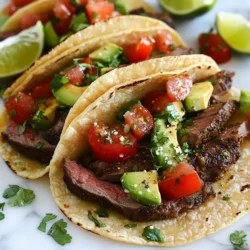 For these tacos, you need: - 1 lb flank steak - 8 small corn tortillas The flank steak gives the tacos a rich taste. Corn tortillas add a soft, warm base. The coffee rub makes the steak special. You will need: - 2 tablespoons ground coffee - 1 tablespoon brown sugar - 1 teaspoon smoked paprika - 1 teaspoon garlic powder - 1 teaspoon onion powder - 1 teaspoon cumin - 1/2 teaspoon cayenne pepper - Salt and black pepper to taste This blend brings a mix of sweet and spicy flavors. The coffee adds depth, while the sugar balances it. Toppings make each taco unique. You should have: - 1 cup cilantro, chopped - 1 cup diced tomatoes - 1 avocado, sliced - Lime wedges for serving Cilantro adds freshness. Tomatoes and avocado give creaminess. Lime juice brings bright flavor. {{ingredient_image_1}} First, grab a small bowl. In it, mix together the ground coffee, brown sugar, smoked paprika, garlic powder, onion powder, cumin, cayenne pepper, salt, and black pepper. This mix creates a deep, rich flavor for the steak. Make sure to stir well so all the spices blend. You want a nice, even coating for your meat. Next, take your flank steak and pat it dry. This step helps the rub stick better. Now, rub the coffee blend evenly over the steak. Press it into the meat so it sticks. Let the steak sit for about 30 minutes at room temperature. This wait helps the flavors soak in. Preheat your grill or skillet on high heat. Cook the steak for about 5-7 minutes on each side. This timing gives you a medium-rare steak, but you can cook longer if you prefer it more done. Once cooked, take the steak off the heat and let it rest for around 5 minutes. This resting time keeps the juices in. Slice the steak thinly against the grain for the best texture. While the steak rests, warm the corn tortillas. You can do this on the grill or in a dry skillet for about 30 seconds on each side. This makes them soft and easy to fold. Now, it’s time to build your tacos! Take a warmed tortilla, place a few slices of steak on it, and then add diced tomatoes, avocado slices, and chopped cilantro. For a burst of freshness, serve lime wedges on the side. Squeeze some lime juice over the tacos right before you eat. Enjoy your tasty creations! To get the perfect steak doneness, use a meat thermometer. For medium-rare, aim for 130°F. Cook your flank steak for about 5-7 minutes per side. Let it rest for 5 minutes before cutting. This keeps the juices inside. Always slice against the grain for tender bites. I prefer small corn tortillas for these tacos. They add a nice flavor and texture. You can also use flour tortillas if you like them better. Warm them up in a skillet for a few seconds. This makes them soft and ready to hold all that tasty filling. To boost flavors, add fresh cilantro and diced tomatoes on top. Slices of creamy avocado add richness. Lime wedges give a fresh burst when squeezed. You can also try adding sliced jalapeños for a kick. These extras make your tacos even more enjoyable. Pro Tips Resting the Steak: Allow the steak to rest after cooking. This helps the juices redistribute, ensuring a juicy and flavorful bite. Choosing the Right Coffee: Use a medium roast coffee for a balanced flavor. Dark roasts can become too bitter when cooked. Slice Against the Grain: When cutting the steak, always slice against the grain. This ensures a tender texture in each bite. Warm Tortillas: Warm your corn tortillas before assembling the tacos. This makes them more pliable and enhances their flavor. {{image_2}} If you can't find flank steak, use skirt steak or sirloin. Both cuts work well. They have great flavor and cook nicely. Skirt steak adds a fun, chewy texture. Sirloin is tender and juicy. Adjust cooking times based on the cut you choose. You can mix things up with different spices. Try using chili powder, paprika, or even taco seasoning. Each spice adds its own twist to the flavor. For a sweeter kick, add a pinch of cinnamon. You can also skip the coffee and use smoked salt for a unique taste. Want to make these tacos vegetarian? Swap the steak for grilled portobello mushrooms or seasoned tofu. Both options soak up flavors well. You can also use roasted veggies like bell peppers and zucchini. Don't forget to top with fresh cilantro, tomatoes, and avocado. These make every bite delicious! To store leftover steak, let it cool first. Wrap it in plastic wrap or foil. Place it in an airtight container. This helps keep it fresh for up to three days. Reheat steak gently to keep it juicy. Use a skillet over medium heat. Add a splash of water or broth to keep it moist. Heat for about 5 minutes, flipping once. You can also use the microwave. Heat in short bursts of 30 seconds, checking often. For toppings, store each in separate containers. Keep diced tomatoes and avocado slices in airtight containers in the fridge. Use them within two days for the best taste. As for tortillas, wrap them in foil and store in a cool, dry place. They last up to a week. For longer storage, freeze them in a freezer bag. Yes, you can! If you want to try a different cut, consider sirloin or ribeye. They both have great flavor and tenderness. Just remember that cooking times may change based on the thickness. The spice level is mild to medium. The cayenne pepper adds a nice kick, but you can adjust it. For less heat, use less cayenne. If you want more spice, add sliced jalapeños or a hot sauce. These tacos pair well with a fresh salad or rice. You can also serve them with black beans or corn on the side. Don't forget a refreshing drink, like iced tea or a light beer, to enjoy with your meal. We covered how to make tasty coffee rubbed steak tacos. You learned about the main ingredients and how to cook them right. I shared tips for perfect doneness and the best tortillas. Plus, I gave you ideas for variations and storage. These tacos can impress anyone at your table. Try different toppings and seasonings to make them your own. Enjoy this tasty meal and make it your go-to recipe!