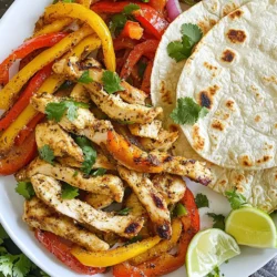 To make tasty sheet pan chicken fajitas, gather these key ingredients: - 1 lb boneless, skinless chicken breasts, sliced into strips - 1 red bell pepper, sliced - 1 yellow bell pepper, sliced - 1 green bell pepper, sliced - 1 red onion, sliced - 3 tablespoons olive oil - 2 teaspoons chili powder - 1 teaspoon cumin - 1 teaspoon garlic powder - 1 teaspoon paprika - Salt and pepper to taste - Juice of 1 lime - Fresh cilantro, chopped (for garnish) - Flour or corn tortillas, for serving You can switch some ingredients if needed. For a leaner option, use chicken thighs. If you want more veggies, add zucchini or mushrooms. For a spicy kick, try jalapeños. Instead of olive oil, you can use avocado oil. If you're out of lime, lemon juice works too. Using fresh ingredients makes a big difference. Fresh chicken tastes better and stays juicy. Fresh peppers and onions bring color and crunch. They also add a sweet flavor that dried spices cannot replace. Fresh cilantro gives a bright finish. Always choose fresh for the best taste in your fajitas. {{ingredient_image_1}} First, gather all your ingredients. You need: - 1 lb boneless, skinless chicken breasts, sliced into strips - 1 red bell pepper, sliced - 1 yellow bell pepper, sliced - 1 green bell pepper, sliced - 1 red onion, sliced - 3 tablespoons olive oil - 2 teaspoons chili powder - 1 teaspoon cumin - 1 teaspoon garlic powder - 1 teaspoon paprika - Salt and pepper to taste - Juice of 1 lime - Fresh cilantro, chopped (for garnish) - Flour or corn tortillas, for serving Next, preheat your oven to 400°F (200°C). This step is key. A hot oven cooks the chicken and veggies nicely. In a large bowl, combine the sliced chicken, red, yellow, and green bell peppers, and red onion. This mix will be colorful and tasty. In another bowl, whisk together the olive oil, chili powder, cumin, garlic powder, paprika, salt, pepper, and lime juice. This mixture adds great flavor. Pour the spice mix over the chicken and veggies. Toss everything until evenly coated. Make sure each piece gets some of that yummy blend. Spread the chicken and vegetable mixture evenly on a large baking sheet. Don't overcrowd the pan. Space helps everything cook well. Bake in your preheated oven for about 20-25 minutes. Stir halfway through to ensure even cooking. Check that the chicken is cooked through and the vegetables are tender. When done, remove from the oven and let it cool for a few minutes. This helps with serving. Stirring halfway through cooking is important. It helps the chicken and veggies cook evenly. Make sure to cut the chicken and vegetables into similar sizes. This way, they cook at the same rate. If you want extra color, add more peppers or onions. They bring freshness and crunch. Always check the chicken’s internal temperature. It should reach 165°F (75°C) for safety. Using a large baking sheet helps. It lets the heat circulate around food, creating a great texture. To make your chicken taste great, marinate it. I suggest using olive oil, lime juice, and spices. Mix the chili powder, cumin, garlic powder, paprika, salt, and pepper in a bowl. Add the chicken strips and toss well. Let it sit for at least 15 minutes. This step lets the flavors soak into the chicken. You can also marinate for a few hours for even more flavor. Cutting vegetables right is key for even cooking. I like to slice bell peppers and onions into thin strips. This helps them cook quickly and evenly. Use a sharp knife for better control. Always keep your fingers curled under while cutting. This keeps your fingers safe and ensures uniform pieces. Aim for about the same size to ensure they cook at the same rate. When serving, I like to use warm tortillas. This adds a nice touch. Lay out the chicken and veggies in the center. You can sprinkle fresh cilantro on top. This adds color and flavor. Feel free to add lime wedges on the side. Guests can squeeze lime for extra zing. For a fun touch, serve with salsa or guacamole. This makes your meal look and taste even better. Pro Tips Marinate for More Flavor: Allow the chicken to marinate in the spice mixture for at least 30 minutes (or up to 24 hours) before baking for enhanced flavor. Use Fresh Vegetables: Opt for fresh, crisp vegetables to ensure the best texture and flavor in your fajitas. Customize Your Heat: Adjust the amount of chili powder based on your heat preference, or add sliced jalapeños for an extra kick. Serve with a Side: Pair your fajitas with a side of guacamole or salsa for an extra layer of flavor and freshness. {{image_2}} You can make sheet pan fajitas meat-free easily. Replace chicken with sliced portobello mushrooms or tofu. Both options soak up flavor well. Use the same spices and cooking methods. Include extra veggies like zucchini or corn for more color. This dish stays vibrant and tasty without meat. You can switch chicken for beef or shrimp. For beef, use flank steak or sirloin, cut into strips. Marinate it in lime juice and spices for extra flavor. For shrimp, choose medium or large shrimp, peeled and deveined. Both proteins cook quickly, so check for doneness at about 15 minutes. Adjust cooking time as needed to keep everything tender. You can change the spice mix to give your fajitas a new twist. Try adding cayenne pepper for heat or dried oregano for earthiness. A dash of smoked paprika gives a nice smoky flavor. You can also experiment with fresh herbs, like cilantro or parsley, for added freshness. Each spice brings its own character, making your fajitas unique and exciting. To store your leftover sheet pan chicken fajitas, let them cool first. Place the chicken and veggies in an airtight container. You can keep them in the fridge for up to three days. If you want to store them longer, freeze them in a freezer-safe bag. They can last up to three months in the freezer. Just make sure to squeeze out as much air as possible before sealing. Reheating your fajitas is easy. For the best taste, use an oven. Preheat it to 350°F (175°C). Spread the fajitas on a baking sheet and heat for about 10-15 minutes. This helps keep the chicken juicy and the veggies crisp. If you’re in a hurry, you can also use a microwave. Heat them for about 1-2 minutes, but know that the veggies may not stay as crisp. Meal prepping can make your week easier. You can slice the chicken and veggies a day ahead. Store them in separate containers in the fridge. When you’re ready to cook, mix them with the spice blend and olive oil. This saves time and keeps flavors fresh. You can also prepare larger batches and freeze them in portions. This way, you can enjoy quick, tasty meals anytime! You can use flour or corn tortillas for sheet pan fajitas. Flour tortillas are soft and chewy. They hold up well with all the juicy chicken and veggies. Corn tortillas have a great flavor and are gluten-free. Choose what you like best! You can also warm them before serving. This makes them even better. Yes, you can make sheet pan chicken fajitas in advance. Prepare the chicken and veggies the night before. Keep them in the fridge in a sealed container. When you are ready to cook, just bake them. This saves time on busy nights. You can also reheat leftovers easily for lunch or dinner. The best way to slice chicken for fajitas is to cut it into thin strips. Start with boneless, skinless chicken breasts. Slice against the grain to keep it tender. Aim for strips about 1/2 inch wide. This size cooks evenly and absorbs the flavors well. Plus, it makes for easy eating! This blog post covered key points for making great sheet pan chicken fajitas. I shared ingredient lists, steps for cooking, and tips for flavor. You can use substitutes and try variations like plant-based options. Storing leftovers and reheating them keeps the fun going. I hope these ideas help you create tasty fajitas at home. Enjoy your cooking and impress your friends at your next meal!
