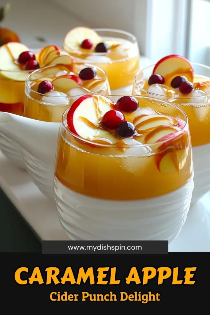 Celebrate fall with a delicious Caramel Apple Cider Punch that’s perfect for gatherings! Just mix apple cider, sparkling water, and spices with creamy caramel for a refreshing drink. Garnish with sliced apples and fresh cranberries for an extra festive touch. This easy recipe takes only 10 minutes of prep. Click through for the full recipe and enjoy a sweet sip of autumn! #CaramelAppleCider #FallDrinks #PartyPunch #EasyRecipes