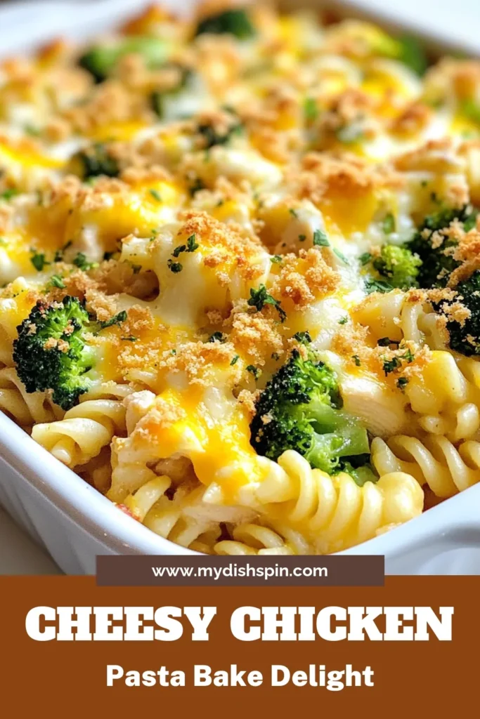 Indulge in this Cheesy Chicken Pasta Bake, the ultimate comfort food! This Chicken Pasta Casserole combines tender pasta, juicy chicken, and vibrant broccoli in a creamy cheese sauce. Perfect for weeknight dinners, this Cheesy Baked Pasta Recipe is easy to make and serve. Enjoy a wholesome meal with your family. Don’t miss out on this Easy Pasta Bake with Chicken! Save this recipe for later! #CheesyChickenPastaBake #ComfortFood #PastaCasserole #EasyRecipes