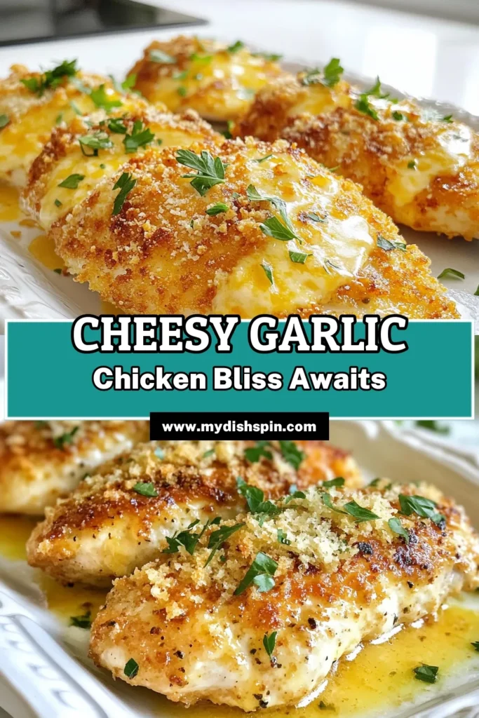 Discover the ultimate Cheesy Garlic Chicken Recipe with this easy Parmesan Chicken Bake! This Garlic Butter Chicken features juicy chicken breasts coated in Italian Breadcrumb Chicken and baked to perfection. In just 50 minutes, you can serve up an Easy Cheesy Chicken Dinner that will wow your family and friends. Dive into deliciousness today and save this recipe for your next weeknight meal! #CheesyGarlicChicken #ParmesanChicken #GarlicButterChicken #EasyDinnerIdeas