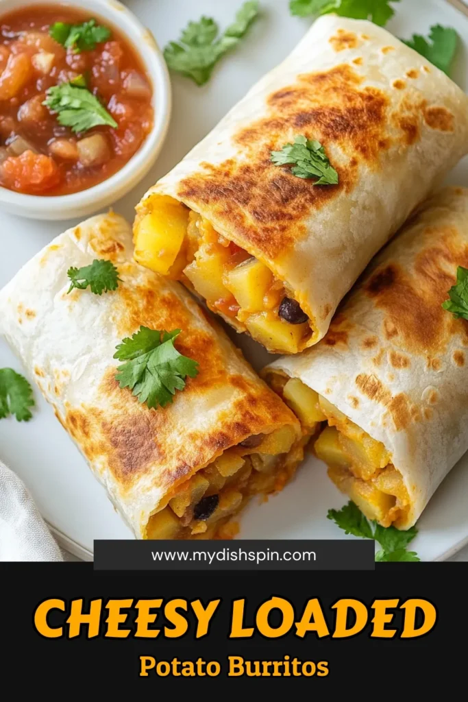 Indulge in these delicious Cheesy Potato Burritos, a perfect Vegetarian Burrito Recipe for any meal! Made with tender potatoes, creamy cheddar cheese, and hearty black beans, this easy potato recipe is both satisfying and flavorful. Enjoy these Cheddar Cheese Burritos as a quick lunch or dinner. Click to discover the full recipe and make your taste buds happy! #CheesyPotatoBurritos #VegetarianRecipes #EasyPotatoRecipes #BlackBeanBurritos