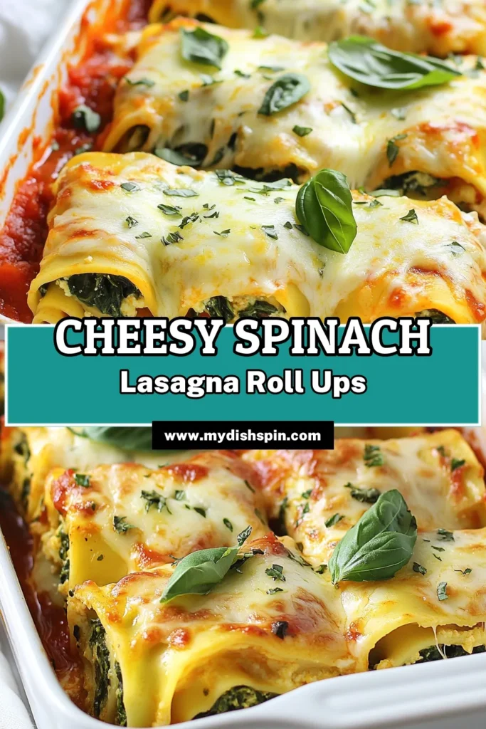 Discover the ultimate comfort food with this easy Three Cheese Spinach Lasagna Roll Ups recipe! Perfect for a hearty vegetarian meal, these spinach lasagna roll ups are loaded with ricotta, mozzarella, and Parmesan cheese, all wrapped in tender lasagna noodles. A simple yet delicious dish that’s sure to impress. Get ready to enjoy a cheesy delight that your family will love. Try this easy lasagna recipe today! #SpinachLasagnaRollUps #VegetarianLasagna #CheeseRollUpsRecipe #EasyLasagnaRecipe