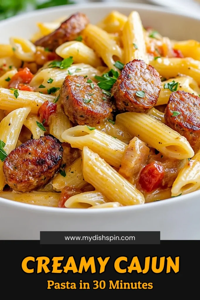 Indulge in this creamy Cajun sausage pasta, the perfect one-pot Cajun pasta for easy weeknight dinners. This creamy pasta recipe features penne pasta with sausage, combined with flavorful Cajun seasoning and luscious cream. Quick to make in just 30 minutes, it’s an ideal choice for busy nights! Try this easy pasta dinner recipe and impress your family tonight. Save for later! #CajunSausagePasta #CreamyPastaRecipes #OnePotPasta #EasyDinnerRecipes