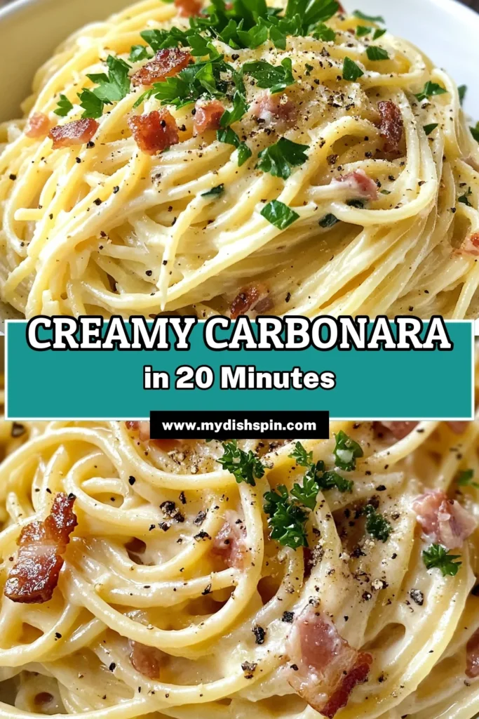 Indulge in this delicious Creamy Carbonara recipe that transforms simple ingredients into a delightful meal. Our Easy Carbonara pasta features classic spaghetti, pancetta, and a luscious homemade Carbonara sauce made with eggs and Parmesan. Perfect for a quick dinner, this Classic Carbonara is ready in just 20 minutes! Try it today and savor the authentic taste of Italy! Save this recipe for your next cooking adventure! #Carbonara #SpaghettiCarbonara #PastaLovers #ItalianCuisine