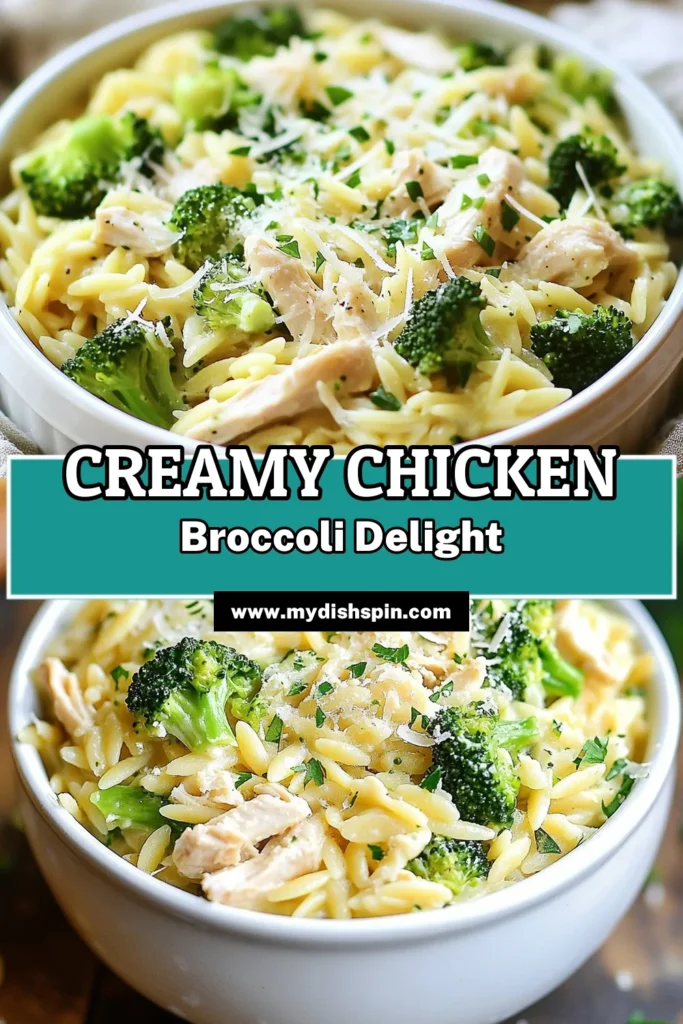 Indulge in this creamy chicken orzo recipe that combines tender chicken and vibrant broccoli for a delightful twist on comfort food recipes. This easy orzo recipe comes together in just one pot, making it the perfect one-pot chicken dinner for busy weeknights. Savor each bite and enjoy a warm, satisfying meal your family will love. Save this creamy chicken broccoli pasta for quick cooking inspiration! #ChickenBroccoliPasta #OnePotDinner #EasyOrzoRecipe #ComfortFoodRecipes