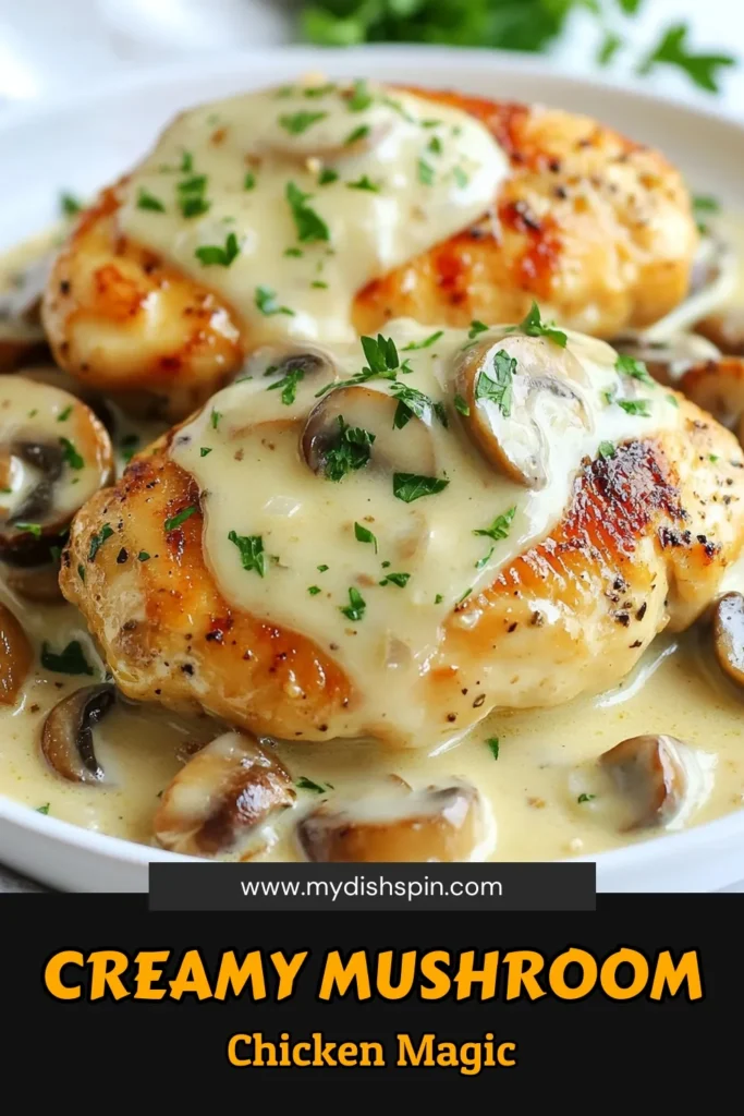 Indulge in this creamy mushroom chicken skillet that’s perfect for a weeknight dinner! This easy creamy chicken dinner features tender chicken breasts simmered in a rich garlic mushroom sauce, making it a go-to one-pan chicken recipe. Experience the flavors of our mushroom chicken skillet recipe in just 30 minutes. Quick to prepare and delicious to savor, it’s sure to impress. Save for your next meal! #CreamyMushroomChicken #OnePanRecipe #EasyDinner #MushroomChicken