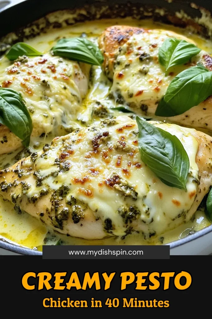 Discover this creamy pesto chicken recipe that will elevate your dinner game! This easy chicken dinner features cheesy pesto chicken topped with spinach and cream cheese for an irresistible flavor. Perfectly baked chicken breast with pesto, this dish is sure to impress. Ready in just 40 minutes, it’s a quick and delicious meal for busy nights. Save this recipe now and try it tonight! #CreamyPestoChicken #EasyChickenDinner #CheesyPestoChicken #BakedChickenBreast