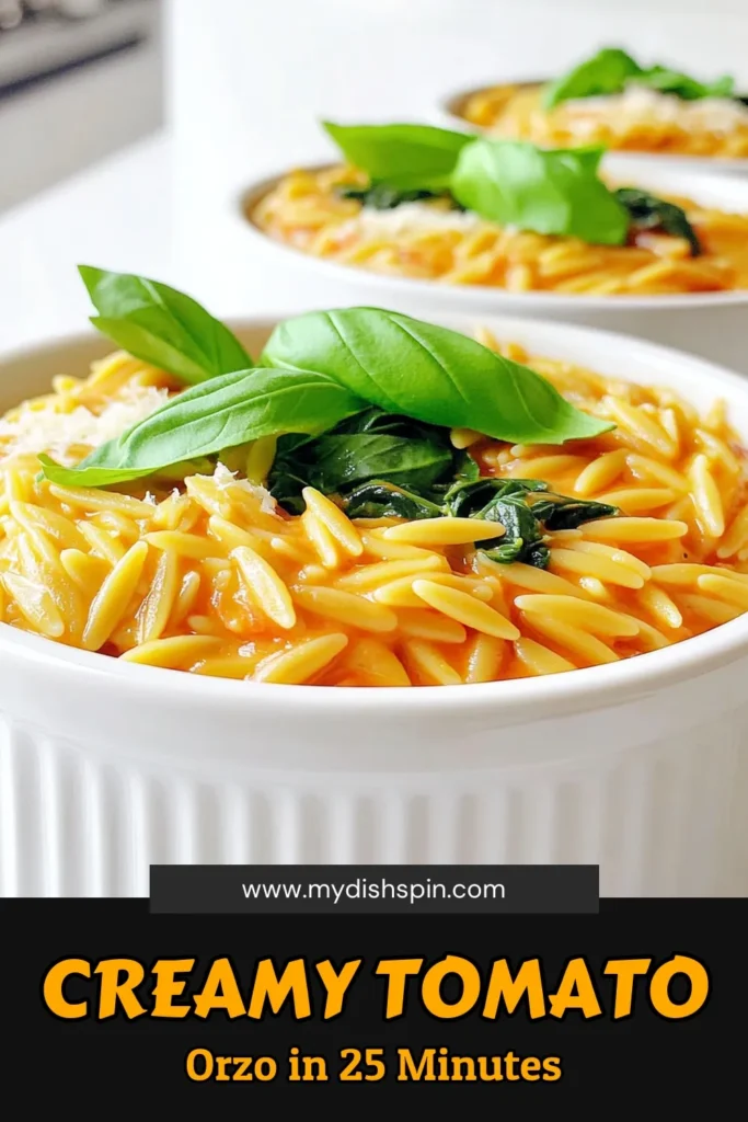 Indulge in the rich flavors of Creamy Tomato Orzo Delight with this easy-to-follow recipe. In just 25 minutes, you can whip up a deliciously creamy dish featuring orzo pasta, fresh spinach, and mouthwatering tomatoes. Perfect for any occasion, this recipe is sure to impress! Click to explore the full recipe and enjoy a warm, satisfying meal tonight. #CreamyTomatoOrzo #EasyRecipes #ComfortFood #PastaLovers