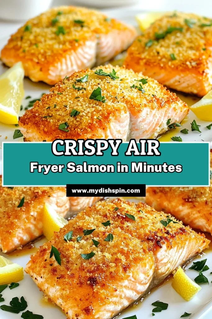 Discover this delicious air fryer salmon recipe featuring parmesan crusted salmon that’s crispy and flavorful. Perfect for an easy salmon dinner, this healthy air fryer recipe combines panko breadcrumbs and savory ingredients for a dish that the whole family will love. In just 20 minutes, enjoy a satisfying meal with minimal effort. Click to save this simple, nutritious recipe now! #AirFryerRecipes #HealthyEating #SalmonDinner #EasyRecipes