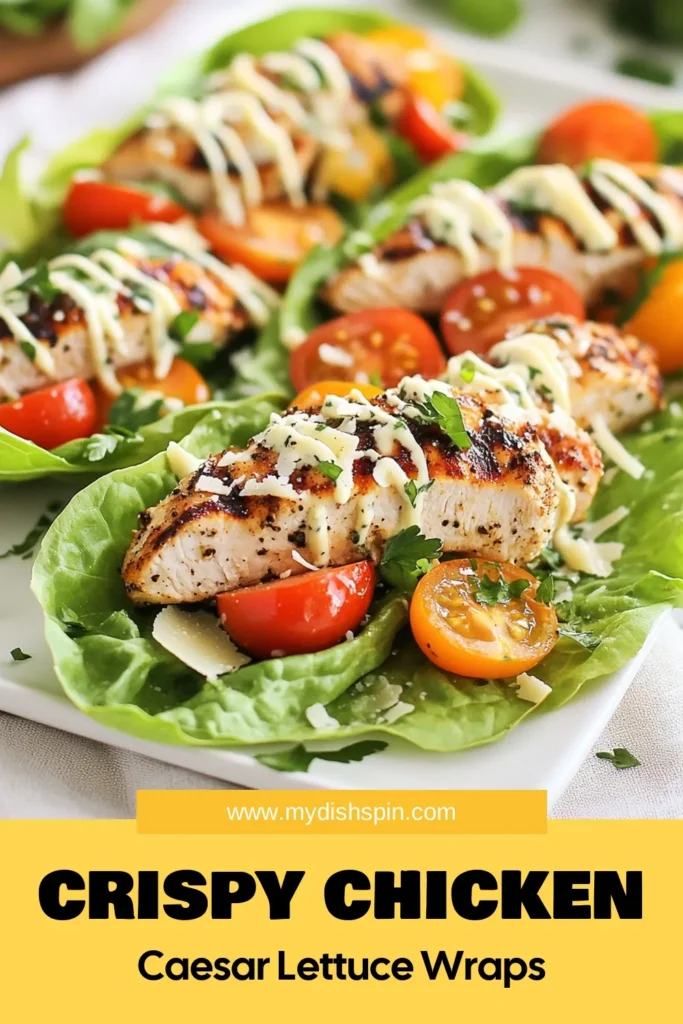 Looking for a light and delicious meal? Try these Crispy Chicken Caesar Lettuce Wraps! Packed with flavor, they’re perfect for anyone seeking Healthy Chicken Wrap Recipes or Easy Caesar Salad Wraps. With grilled chicken, fresh veggies, and a delightful Caesar dressing, these Low-Carb Chicken Recipes are a must-try. Enjoy these Grilled Chicken Lettuce Wraps for a quick and healthy dinner! Save this recipe for your next meal inspiration! #HealthyEating #LowCarbRecipes #ChickenWraps #CaesarSaladWraps