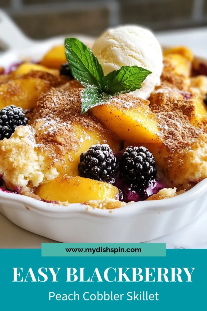 Indulge in this delicious blackberry peach cobbler skillet, the perfect easy peach dessert for summer! This skillet cobbler recipe combines juicy blackberries and ripe peaches for a sweet treat that pairs wonderfully with baked cobbler served warm and topped with ice cream. Ready in just 45 minutes, it's an irresistible summer fruit dessert that your family will love. Try it today and savor every bite! #BlackberryPeachCobbler #SkilletDessert #PeachDessert #SummerRecipes