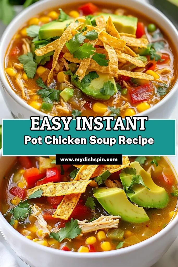 Looking for a quick and delicious meal? Try this Instant Pot Chicken Tortilla Soup! Packed with flavors and ready in just 30 minutes, this Chicken Tortilla Soup Recipe is perfect for any night. With tender chicken, black beans, and fresh veggies, it's an Easy Instant Pot Soup that everyone will love. Don't miss out on this Quick Tortilla Soup that's sure to become a family favorite! Save this Mexican Chicken Soup Recipe for your next dinner! #ChickenTortillaSoup #InstantPotRecipes #EasySoup #MexicanFood