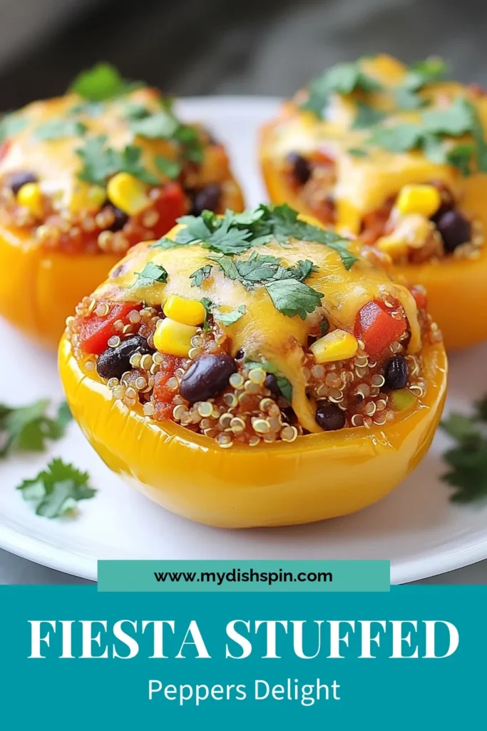 Discover the vibrant flavors of Fiesta Stuffed Peppers! This vegetarian stuffed peppers recipe features healthy stuffed peppers filled with quinoa, black beans, and corn, making them a perfect meal or side dish. Try these quinoa stuffed bell peppers today for a delicious and nutritious option. Don’t miss out on these black bean quinoa peppers—save this recipe now! #StuffedPeppers #HealthyRecipes #Vegetarian #QuinoaRecipes