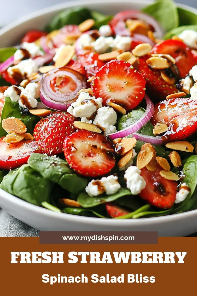 Discover the perfect blend of flavors in this Strawberry Spinach Goat Cheese Salad. This healthy spinach salad is not only delicious but also quick to prepare. With fresh strawberries and creamy goat cheese, it’s a delightful goat cheese salad recipe for any occasion. Drizzle it with a homemade balsamic vinaigrette for a refreshing touch. Save this recipe now and enjoy a vibrant fresh strawberry salad today! #StrawberrySpinachSalad #HealthyRecipes #SaladIdeas #GoatCheeseSalad
