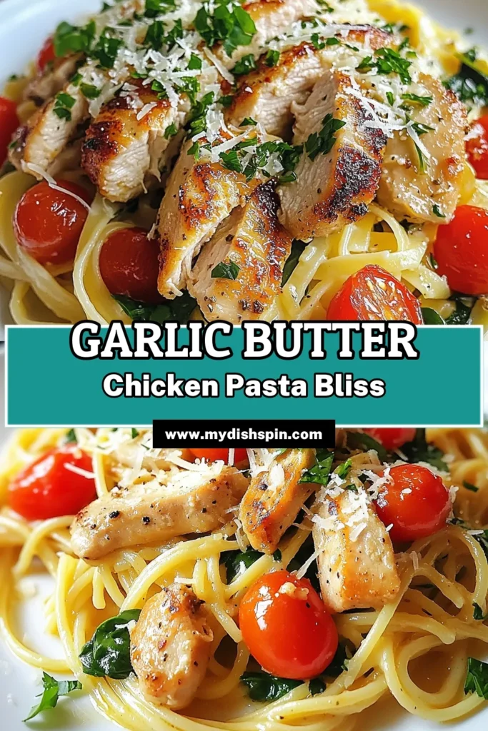 Indulge in this creamy Garlic Butter Chicken Pasta, a perfect blend of flavors that transforms a simple chicken pasta recipe into an unforgettable meal. Ideal for busy nights, this easy pasta dish takes just 30 minutes to make. With tender chicken, sautéed garlic, and a sprinkle of Parmesan, it’s a quick dinner recipe you'll crave! Discover how to create this delicious garlic pasta and delight your taste buds. Save this recipe for your next dinner! #EasyPastaDishes #QuickDinnerRecipes #ChickenPastaRecipe #GarlicButterChickenPasta