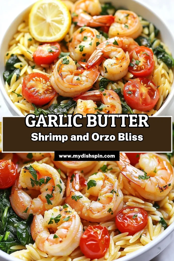 Discover how to make a delicious Garlic Butter Shrimp Recipe with this easy one-pot dish! This Garlic Butter Shrimp Orzo combines perfectly cooked shrimp with orzo pasta, fresh spinach, and juicy tomatoes for a delightful meal in just 30 minutes. Perfect for busy weeknights, this Easy Shrimp Dinner will impress your family and friends. Don't miss out - save this recipe now and enjoy vibrant flavors tonight! #ShrimpRecipes #OrzoPasta #EasyDinner #OnePotMeals