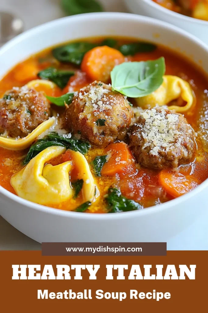 Warm up with this delicious Italian meatball soup that features tender homemade meatballs and creamy cheese tortellini! This tortellini soup recipe is a comforting Italian soup with spinach that's perfect for any night of the week. With simple ingredients and rich flavors, it comes together in just 35 minutes. Don't miss out on this cozy dish—save this Italian meatball tortellini soup recipe for your next family dinner! #ItalianMeatballSoup #TortelliniSoupRecipe #HomemadeMeatballSoup #CheeseTortelliniSoup