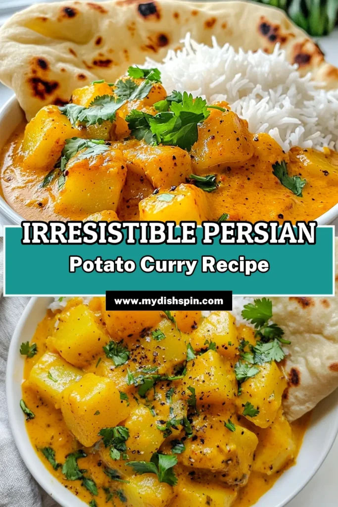 Discover the rich flavors of Persian potato curry with this easy coconut milk curry recipe. Perfect for a cozy dinner, this vegetarian curry with potatoes is Indian-inspired and truly satisfying. Ready in just 40 minutes, it features tender potatoes simmered in a blend of spices and creamy coconut milk. Try this simple yet delicious easy potato curry today! Save for later and enjoy! #PersianPotatoCurry #VegetarianCurry #CoconutMilkCurry #IndianInspiredCurry