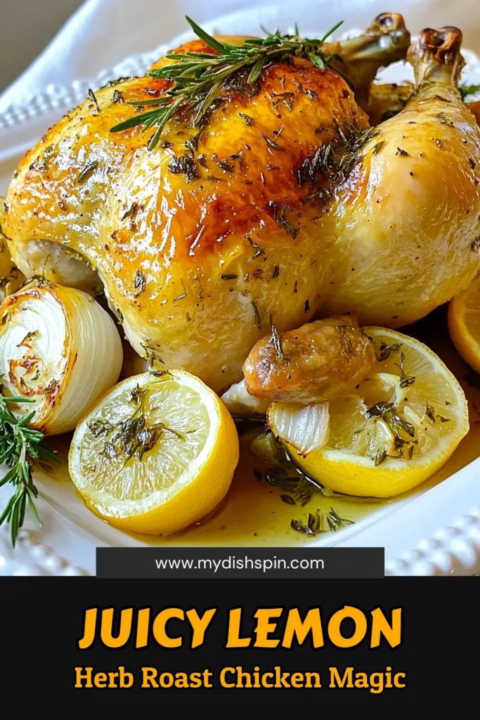 Discover the perfect Lemon Herb Roast Chicken recipe that's easy and packed with flavor! This roasted chicken recipe elevates your dinner with a whole chicken seasoned with aromatic herbs and zesty lemon. Roast up a flavorful roast chicken for a satisfying meal the whole family will love. Ready to impress? Try this easy roast chicken today and enjoy a delicious homemade dinner! Save this recipe for later! #LemonHerbRoastChicken #RoastedChickenRecipe #EasyRoastChicken #FlavorfulRoastChicken