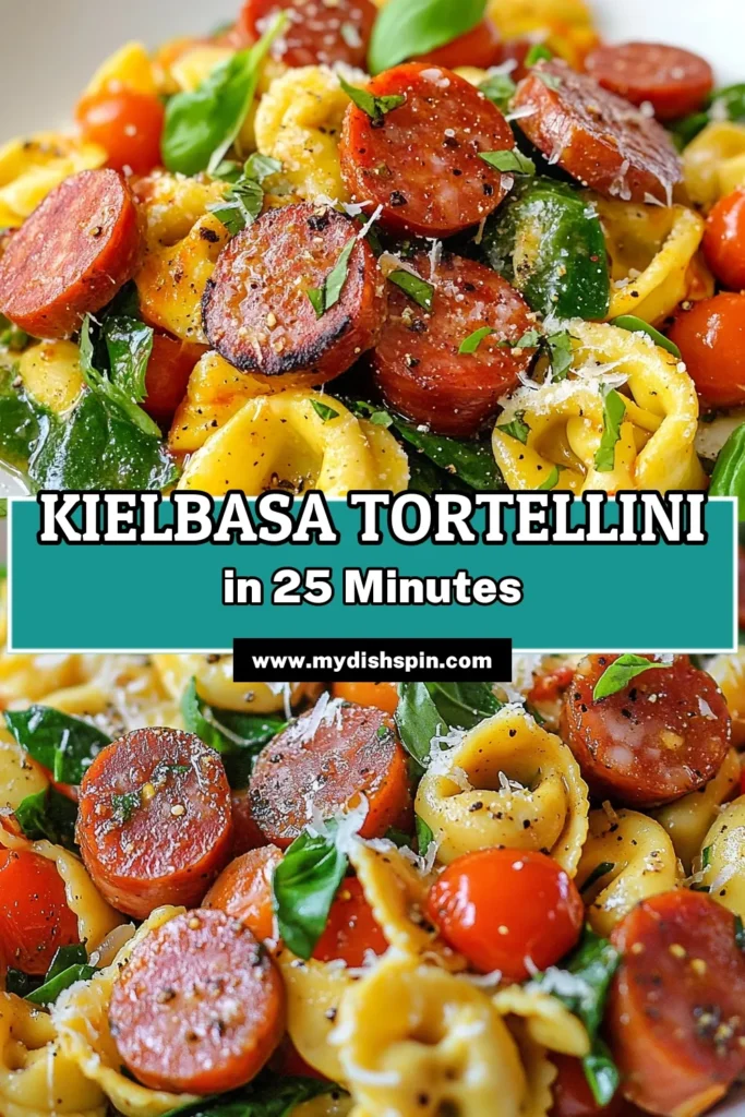 Savor the flavors of this Blackstone kielbasa recipe with our easy kielbasa tortellini skillet meal! This one-pan tortellini dish features melted cheese tortellini, savory kielbasa, fresh spinach, and colorful bell peppers for a delightful quick tortellini dinner. Perfect for busy weeknights, this recipe takes just 25 minutes to prepare! Save this recipe for a delicious meal that's sure to impress! #Kielbasa #Tortellini #OnePanMeals #QuickDinner