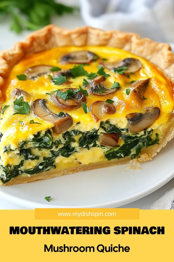 Discover the delicious Spinach Mushroom Quiche recipe that combines creamy goodness with fresh vegetables. This easy quiche with spinach and mushrooms is perfect for brunch or dinner! Enjoy the rich flavors of the best spinach and mushroom quiche filled with cheese for added indulgence. Follow this creamy quiche recipe to impress your guests. Save this recipe for your next meal! #SpinachMushroomQuiche #EasyQuiche #VegetableQuiche #QuicheRecipe