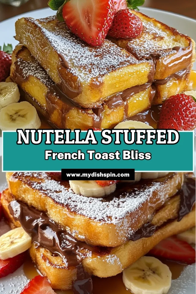 Indulge in this delicious Nutella French toast recipe that's perfect for breakfast or a sweet brunch! This easy Nutella dessert features thick bread stuffed with creamy Nutella, making it a decadent treat. Whip up this delightful stuffed French toast in just 20 minutes and impress your family with an irresistible breakfast with Nutella. Don’t forget to make it your own with fresh strawberries or bananas! Try it today! #NutellaFrenchToast #StuffedFrenchToast #EasyDessert #BrunchIdeas
