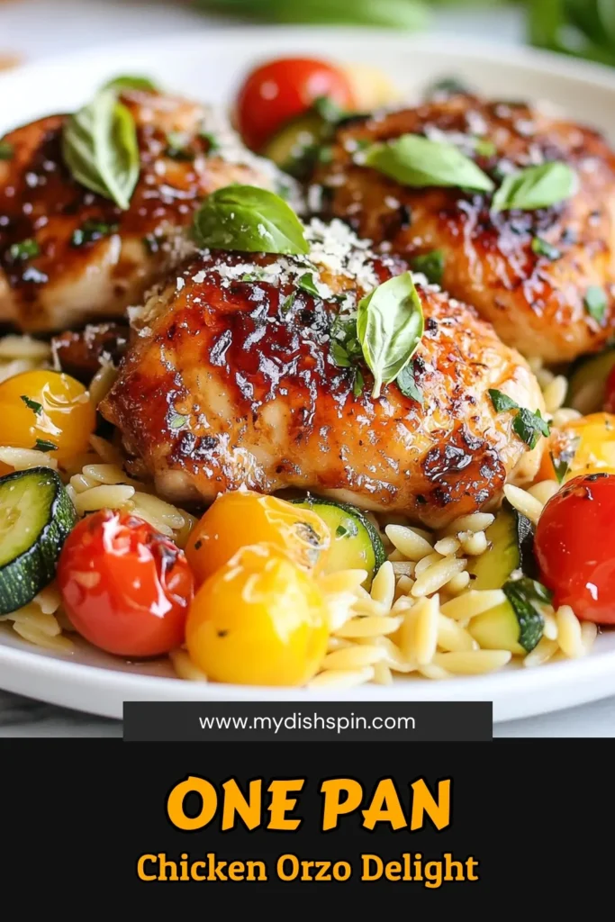 Discover the perfect weeknight meal with this One Pan Balsamic Chicken Orzo! This easy chicken dinner features juicy skillet chicken thighs cooked to perfection with orzo pasta, cherry tomatoes, and zucchini, all infused with a delicious balsamic chicken flavor. Ready in just 30 minutes, it's a hassle-free recipe your family will love. Try this Orzo Pasta Recipe today and make mealtime a breeze! Save this for later! #OnePanBalsamicChicken #OrzoPastaRecipe #EasyChickenDinner #SkilletChickenThighs
