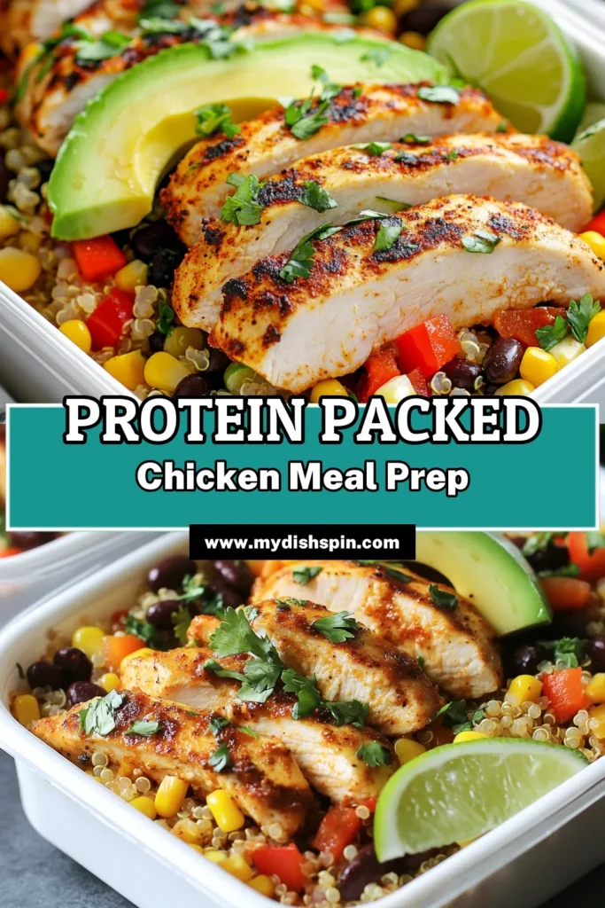 Looking for a high protein meal prep that’s easy and delicious? Try this protein-packed meal prep featuring a tasty chicken quinoa recipe! Made with diced chicken breast, quinoa, black beans, and fresh veggies, this healthy chicken recipe is gluten-free and perfect for busy schedules. Meal prep for the week and enjoy nutritious meals in no time. Save this recipe now and elevate your meal prep game! #HighProteinMealPrep #HealthyChickenRecipes #GlutenFreeMealPrep #ProteinPackedMealPrep